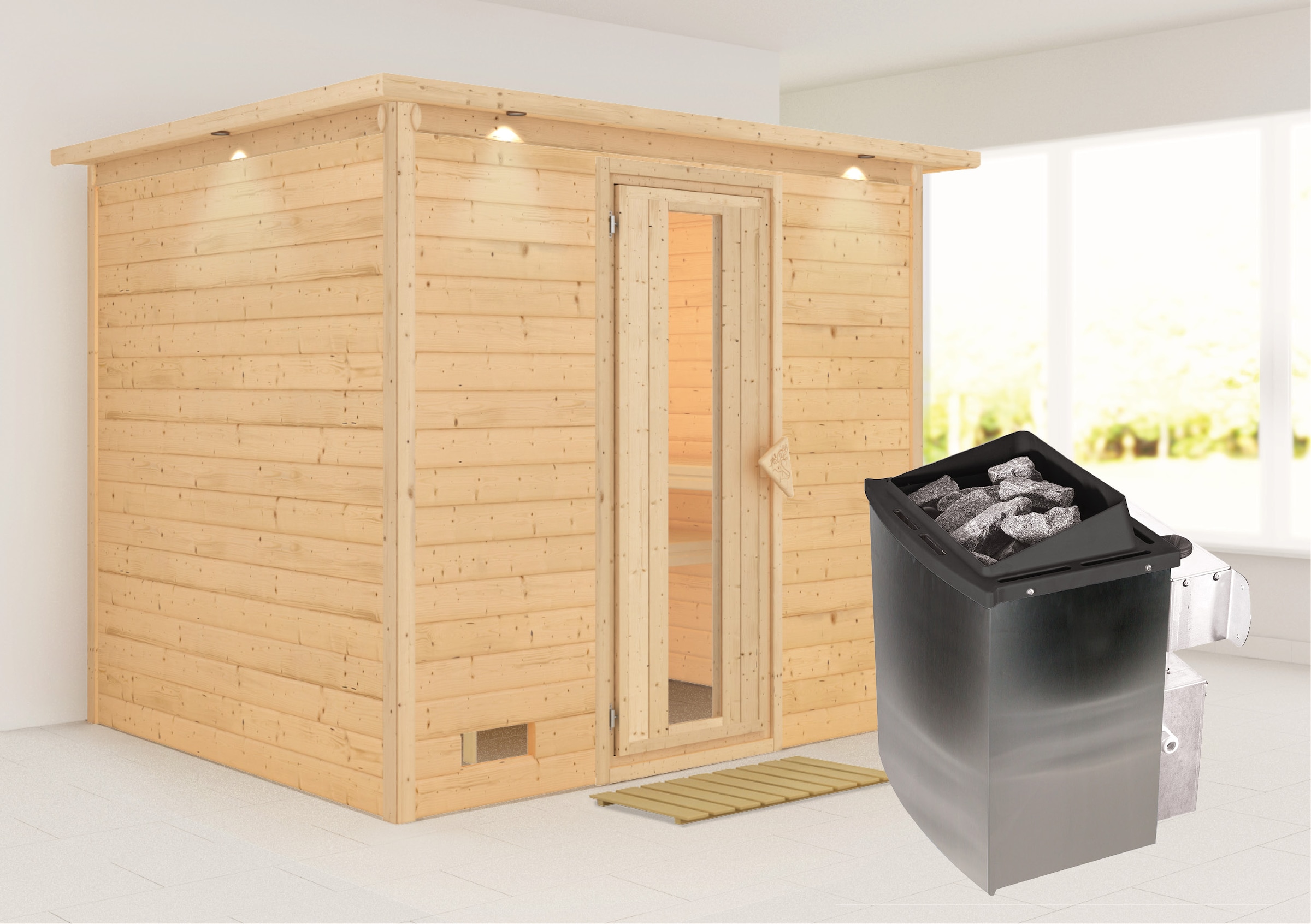 KARIBU Sauna "Soraja", Saunaofen, integrierte Steuerung, 9 kW, beige, Saunen, 9-kW-Ofen mit integrierter Steuerung