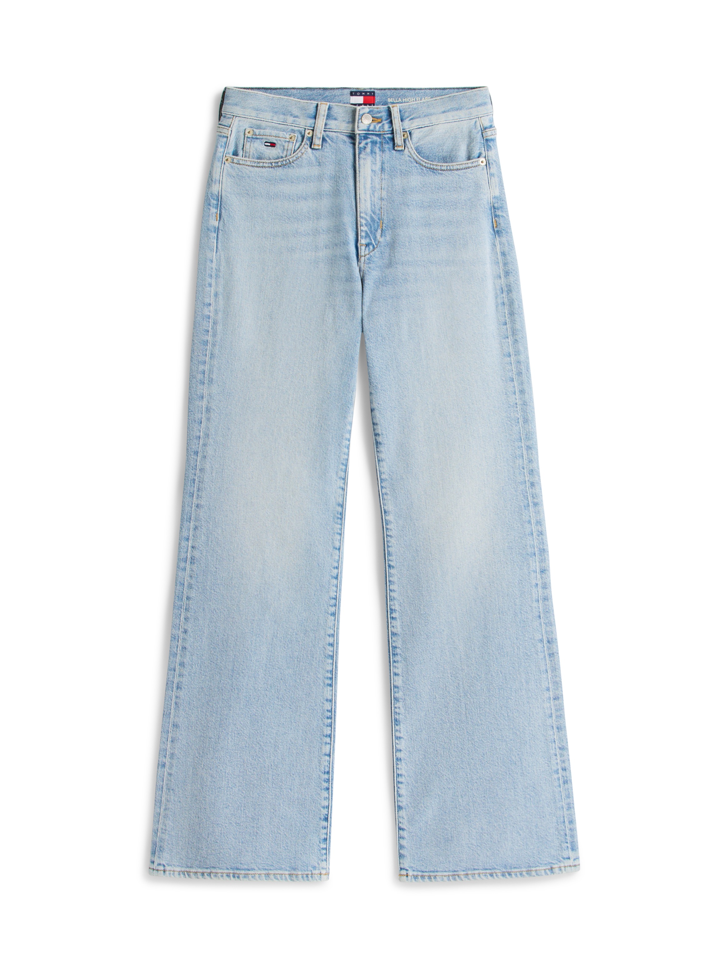 Bootcut-Jeans TOMMY JEANS "BELLA HGH FLR", Damen, Gr. 26, Länge 30, denim light, Denim/Jeans, Obermaterial: 81% Baumwolle, 18% Lyocell, 1% Elasthan, unifarben, bootcut fit knöchellang, Jeans, in ausgestellter Form 3