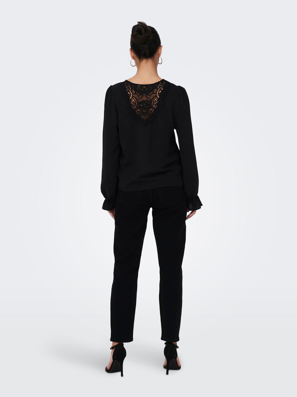 ONLY Onmette Long Sleeve Lace Top Woven Black M 3