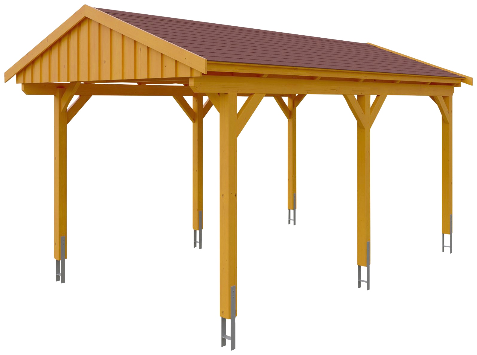 Skanholz Einzelcarport »Fichtelberg«, Leimholz-Nordisches Fichtenholz, hellbraun, mit roten Schindeln