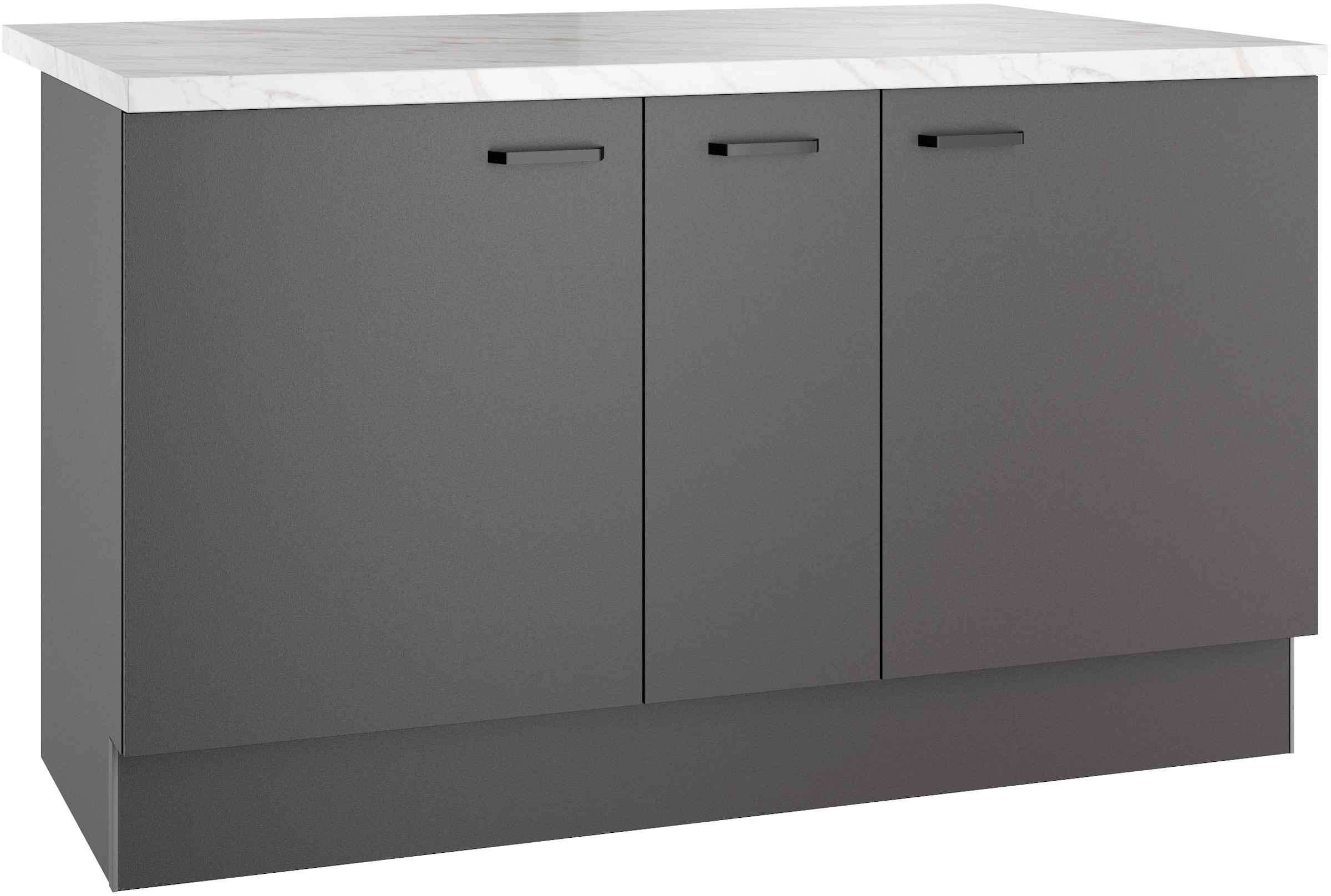 Kücheninsel KOCHSTATION, B:151cm H:90,8cm T:96,5cmküche: grau, korpus: anthrazit, arbeitsplatte: marmor weiß, Komplettküchen-Sets, "KS-Paula"