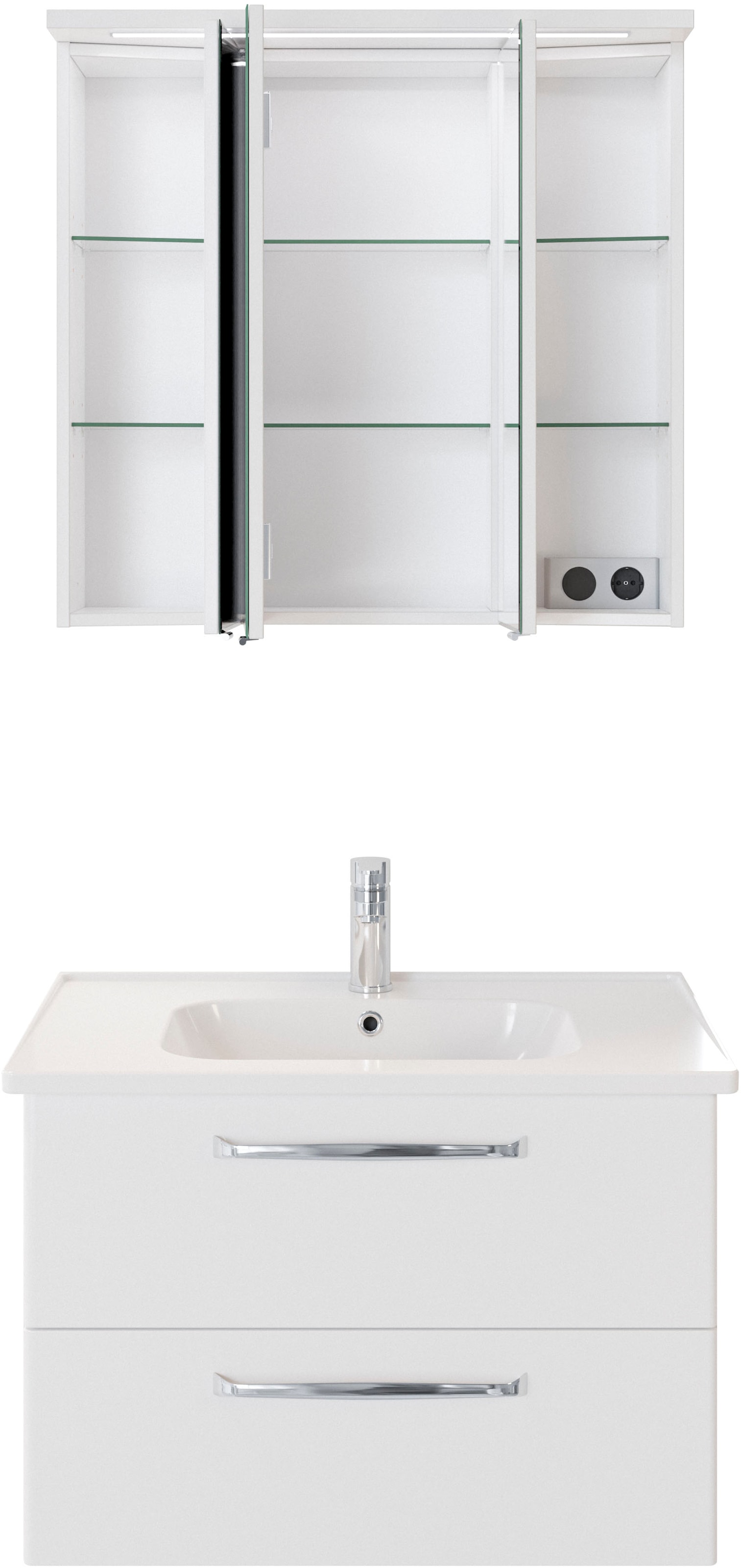 Saphir Badmöbel-Set »Trentino 2-teilig Keramik-Waschtisch mit LED-Spiegelschrank«, (3 St.), Badmöbel-Set 79cm breit, inkl. Türdämpfer, 3 Türen, 2 Auszügen