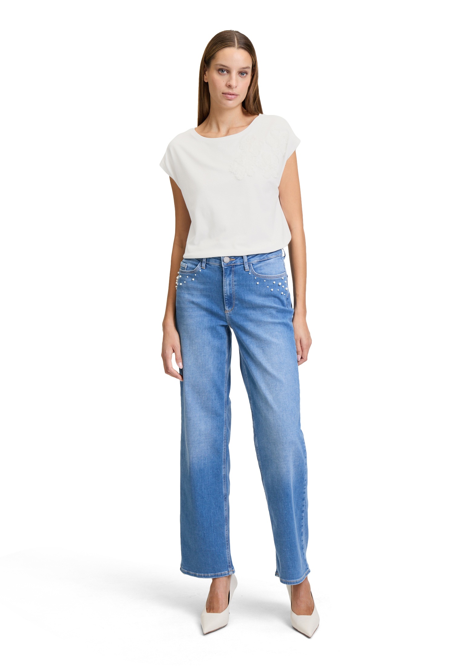 Betty&Co Kurzarmshirt »Betty & Co Casual-Shirt mit Applikation«, (1 tlg.), Aufgesteppte Bänder