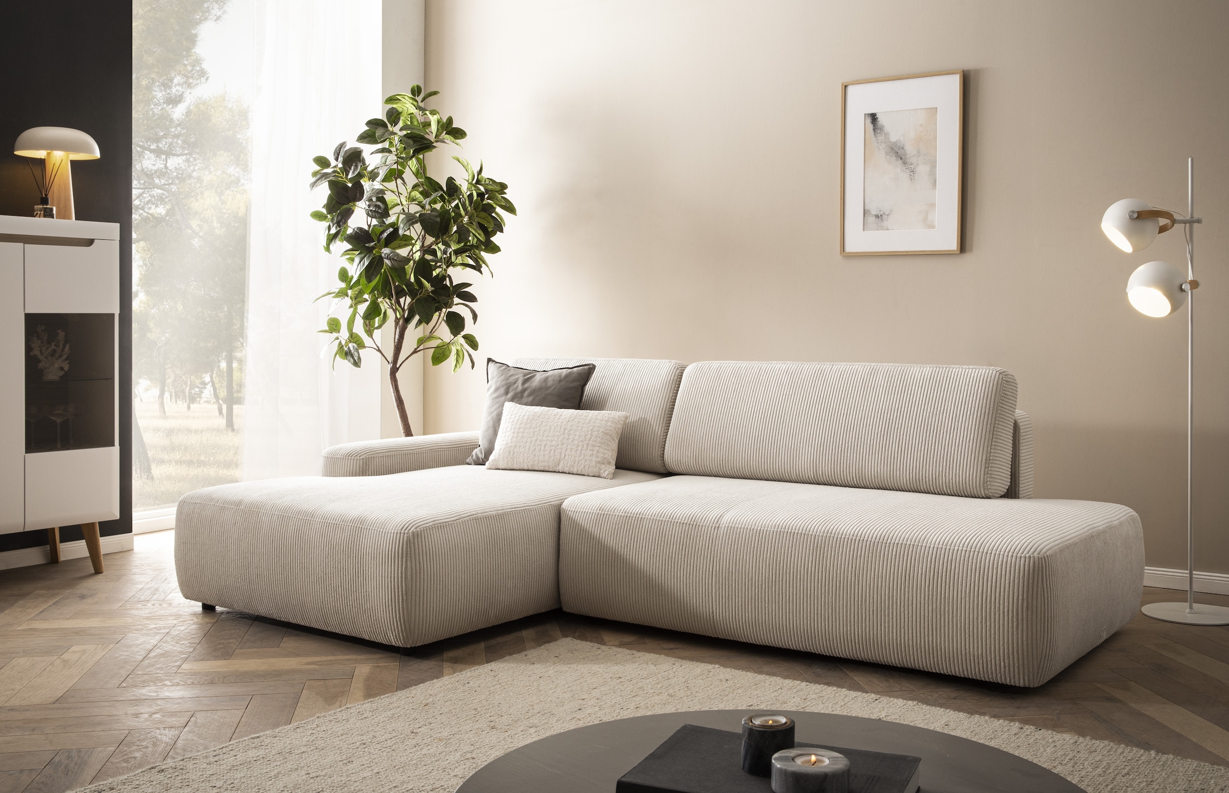 Home affaire Ecksofa "TORGE, Schlafsofa Cord, Samtvelours u. Strukur fein, günstig online kaufen