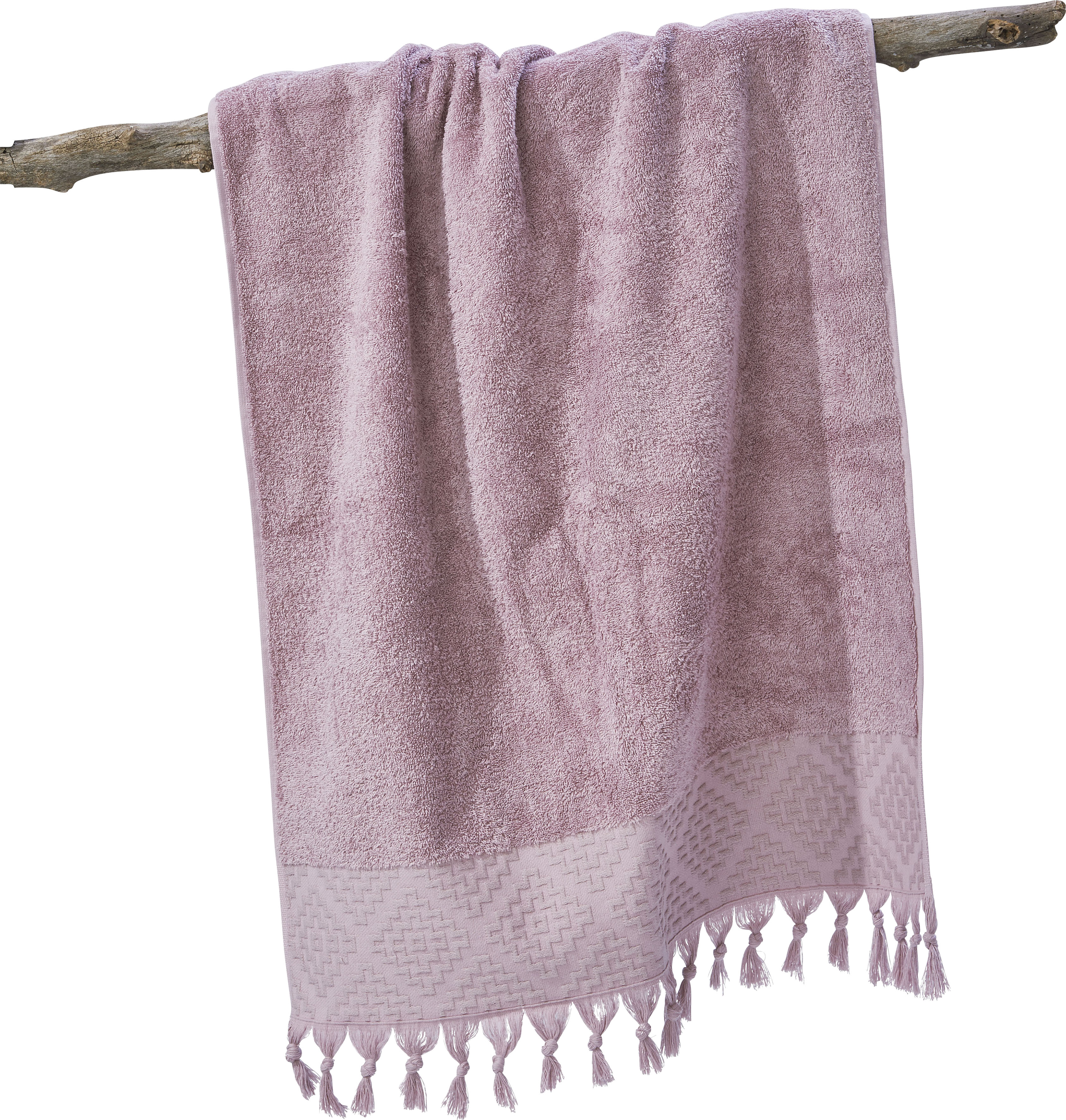 Thumbnail - done. Duschtuch "Provence Bohéme" Uni Farben, Boho-Style, mit auffälliger Borte & Fransen