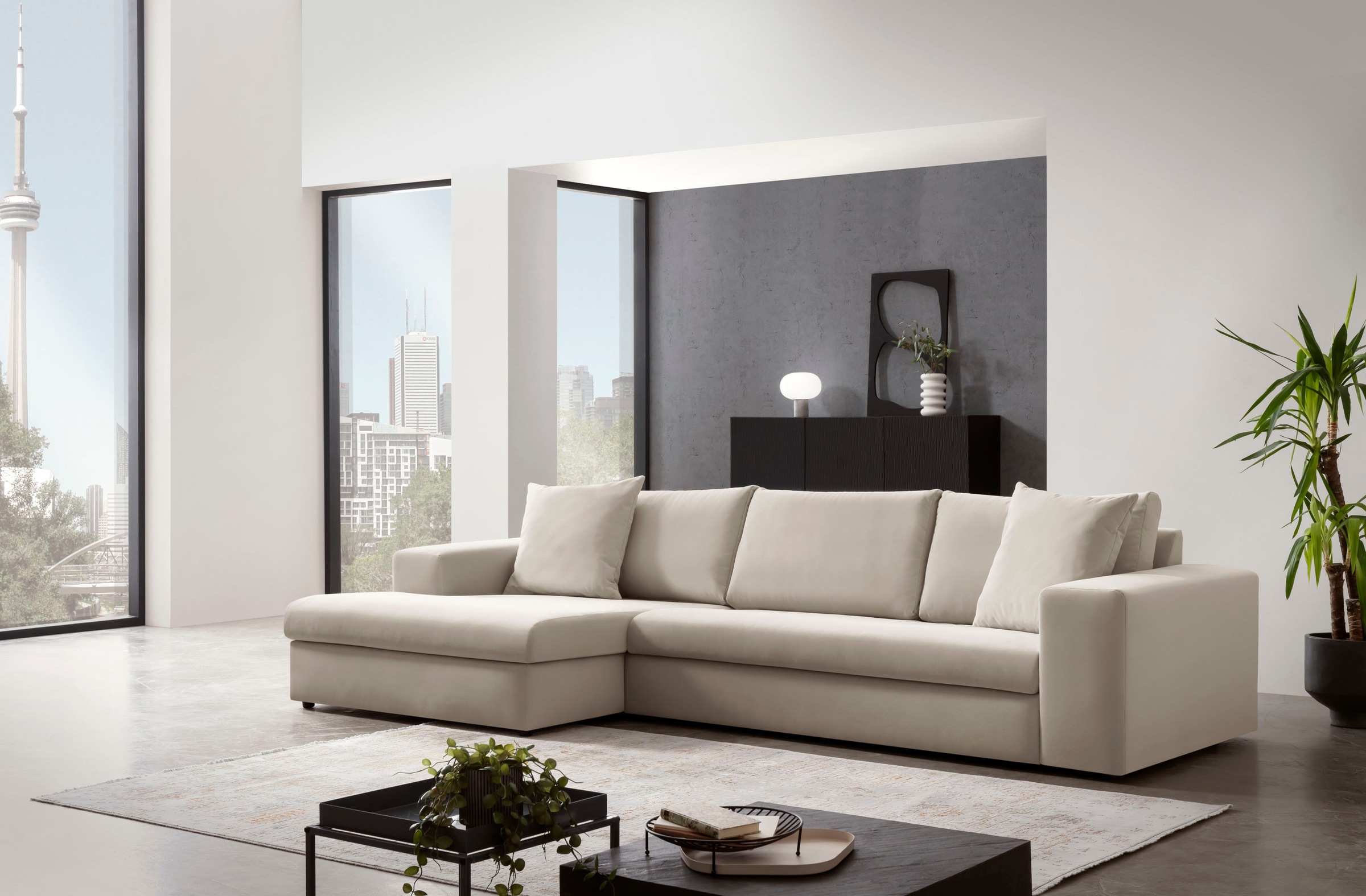 Home affaire Ecksofa "SLEETLAND XXL in Samtvelours oder Vintage-Leder-Optik günstig online kaufen