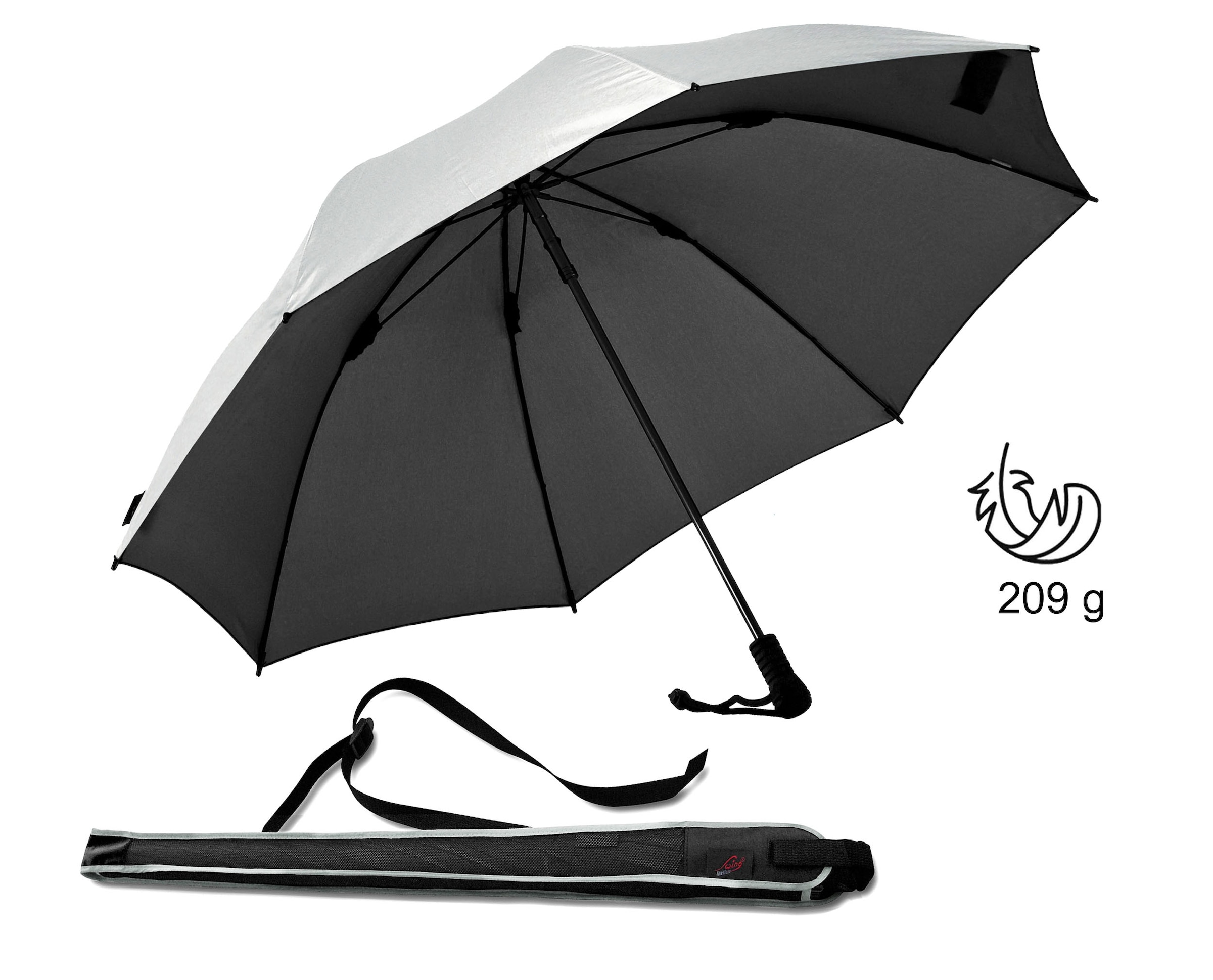 EuroSCHIRM® Stockregenschirm »Swing liteflex, silber«, Schultertragegurt, besonders leicht und stabil, mit UV-Schutz 50+