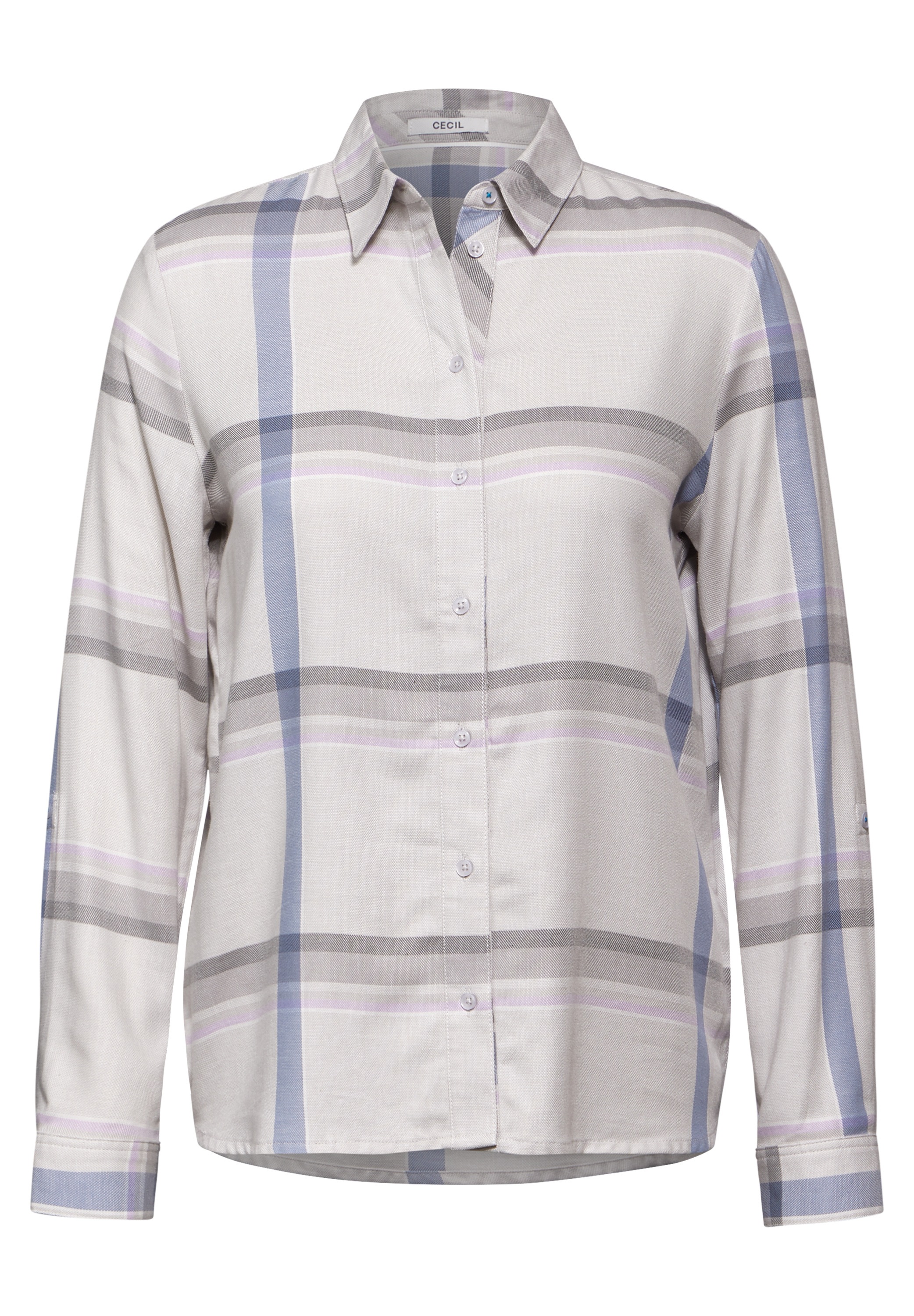 Langarmbluse CECIL, Damen, Gr. XXL (46), weiß (soft silber melange), Web, 50% Viskose, 50% Baumwolle, kariert, gerade normal, V-Ausschnitt, Bündchen, Blusen, mit Knopfleiste 3
