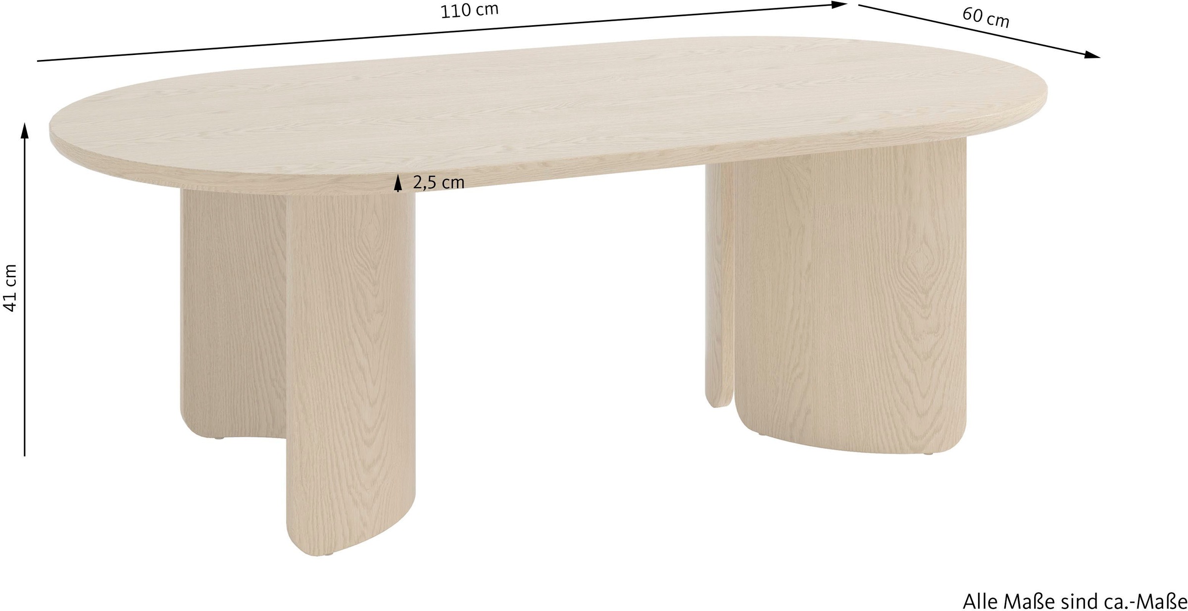SCHÖNER WOHNEN-Kollektion Couchtisch »TROMS« 1 Stk. tlg. 110 cm, mit variabel montierbarem Untergestell