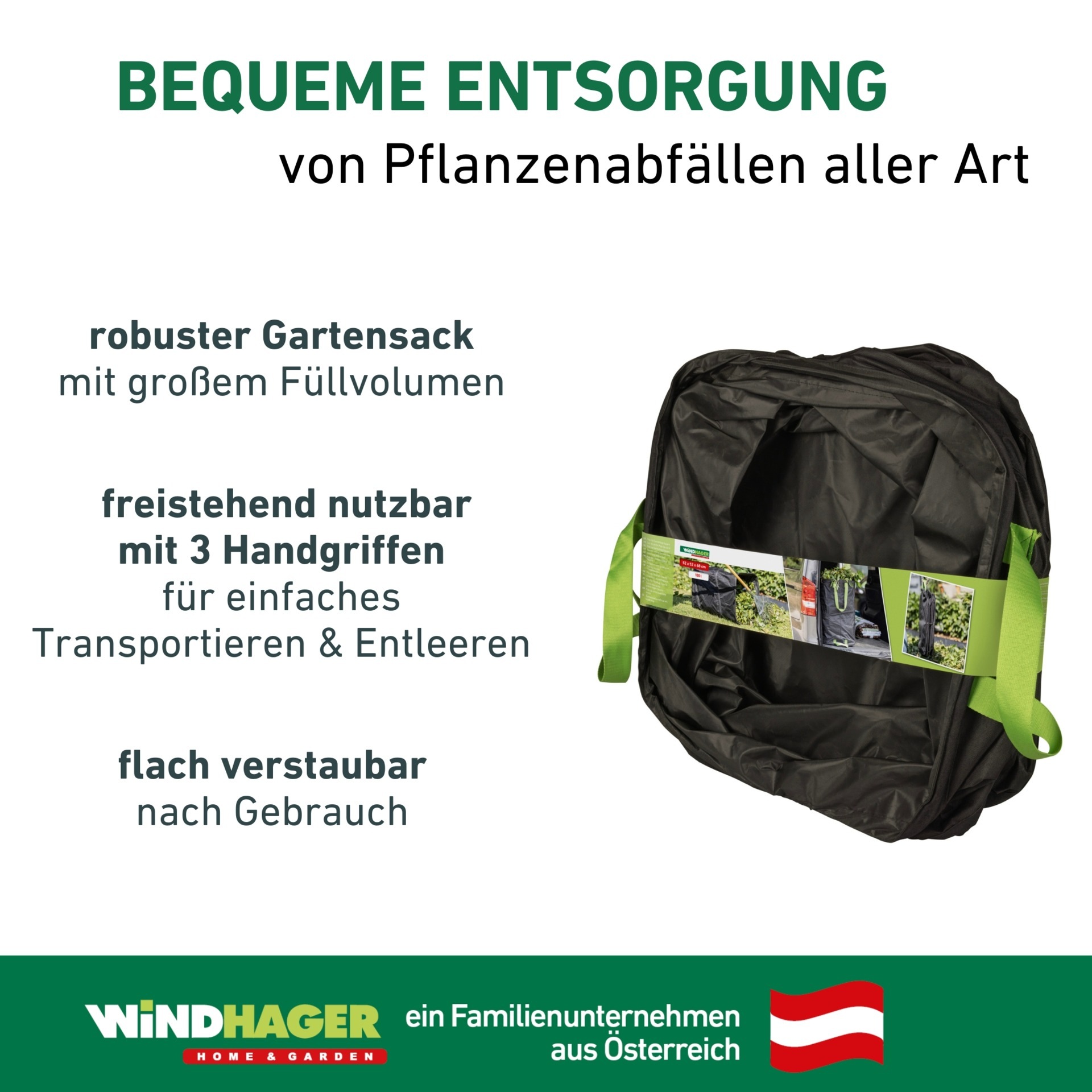 Windhager Gartensack »Pop-up Square aus hochwertigem Oxford 600D Gewebe« 1 tlg. selbststehender Laubsack 180 Liter, Gartenabfallsack wiederverwendbar