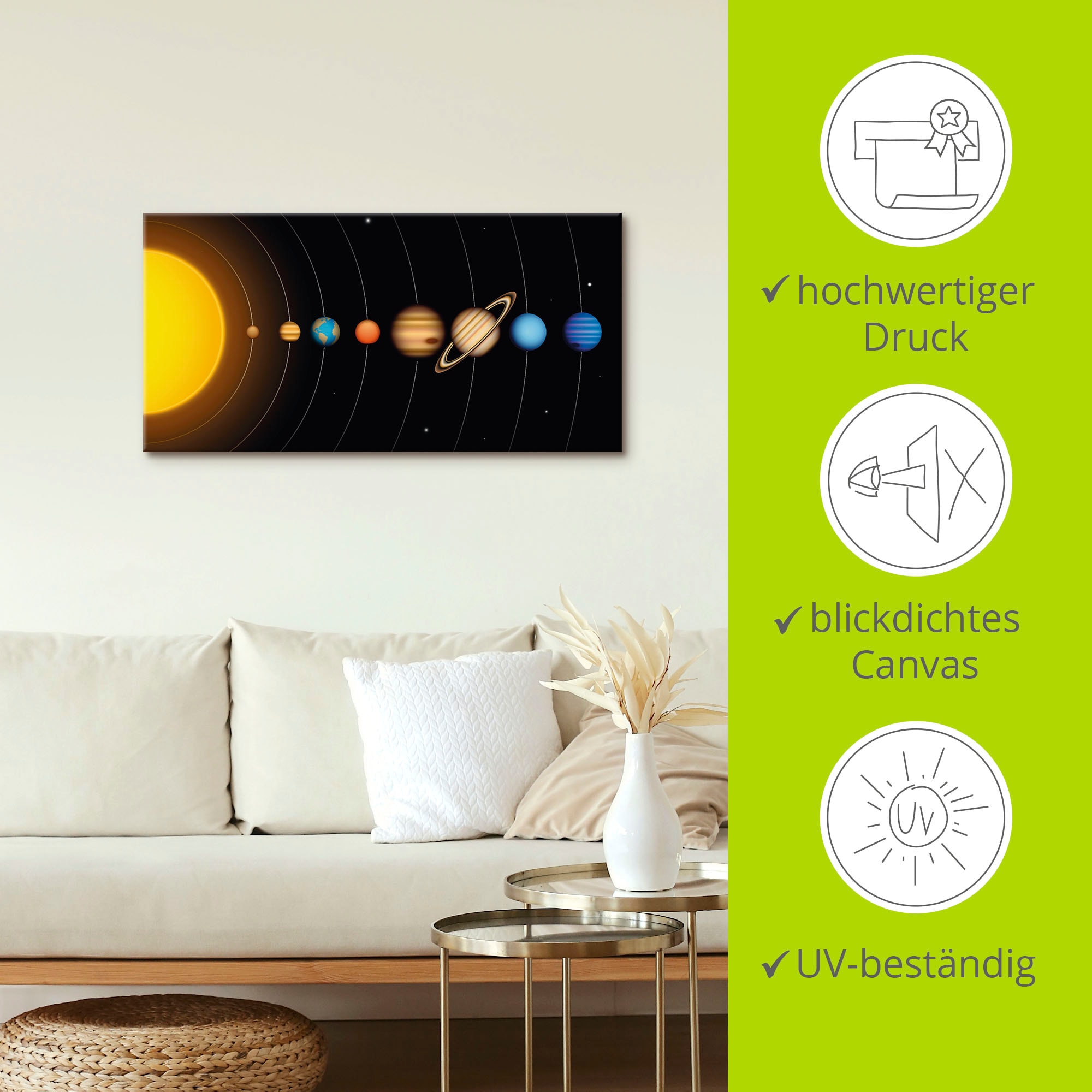 Artland Wandbild "Vector Sonnensystem mit Planeten", Sonnensystem, (1 St.), günstig online kaufen