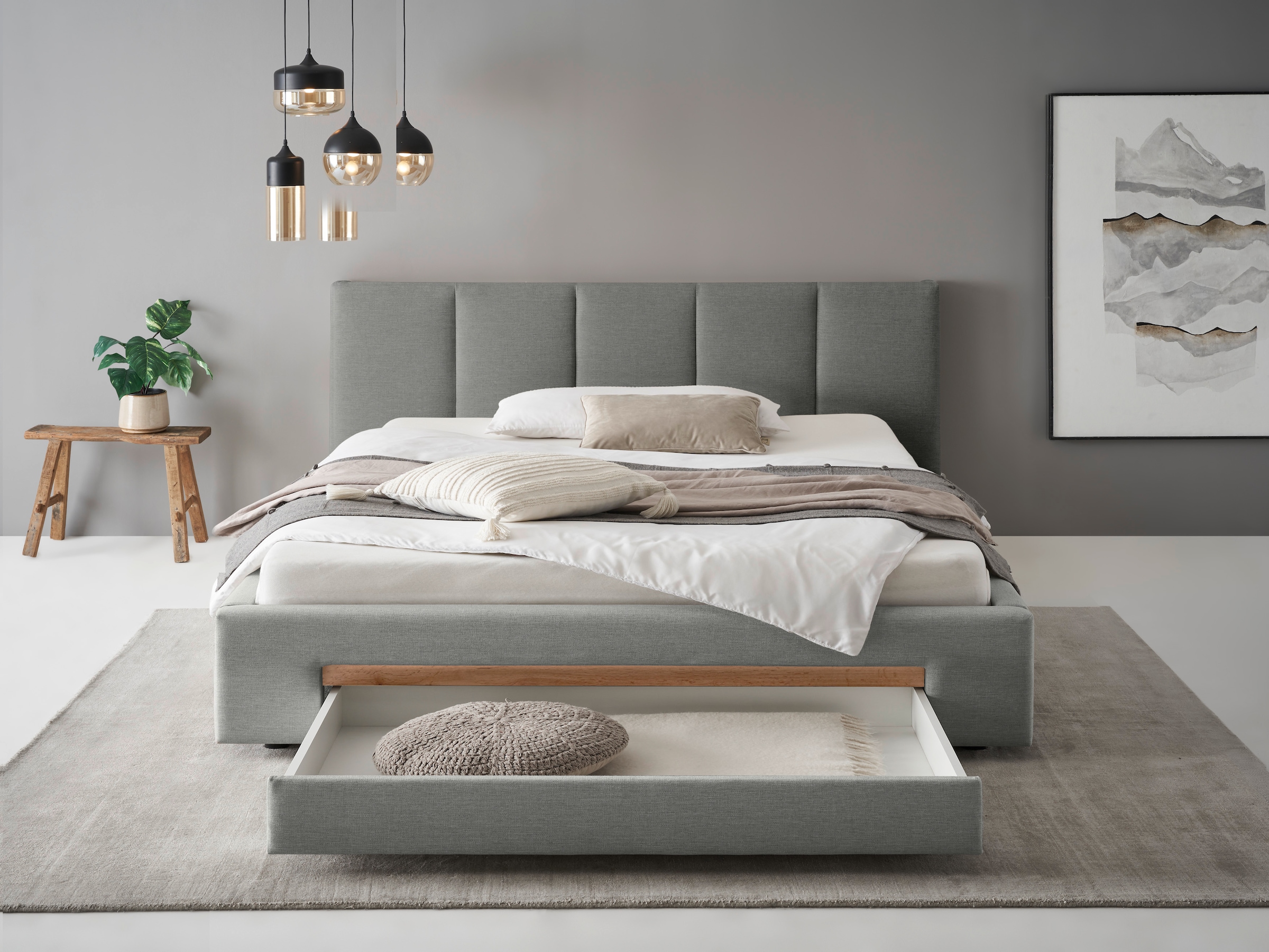 INOSIGN Polsterbett »CiTY/GiRON, Bettgestell mit Bettkasten, gepolstertes Stauraumbett«, mit Hundebett oder Stauraumschublade, Bezug Cord-oder Leinenoptik