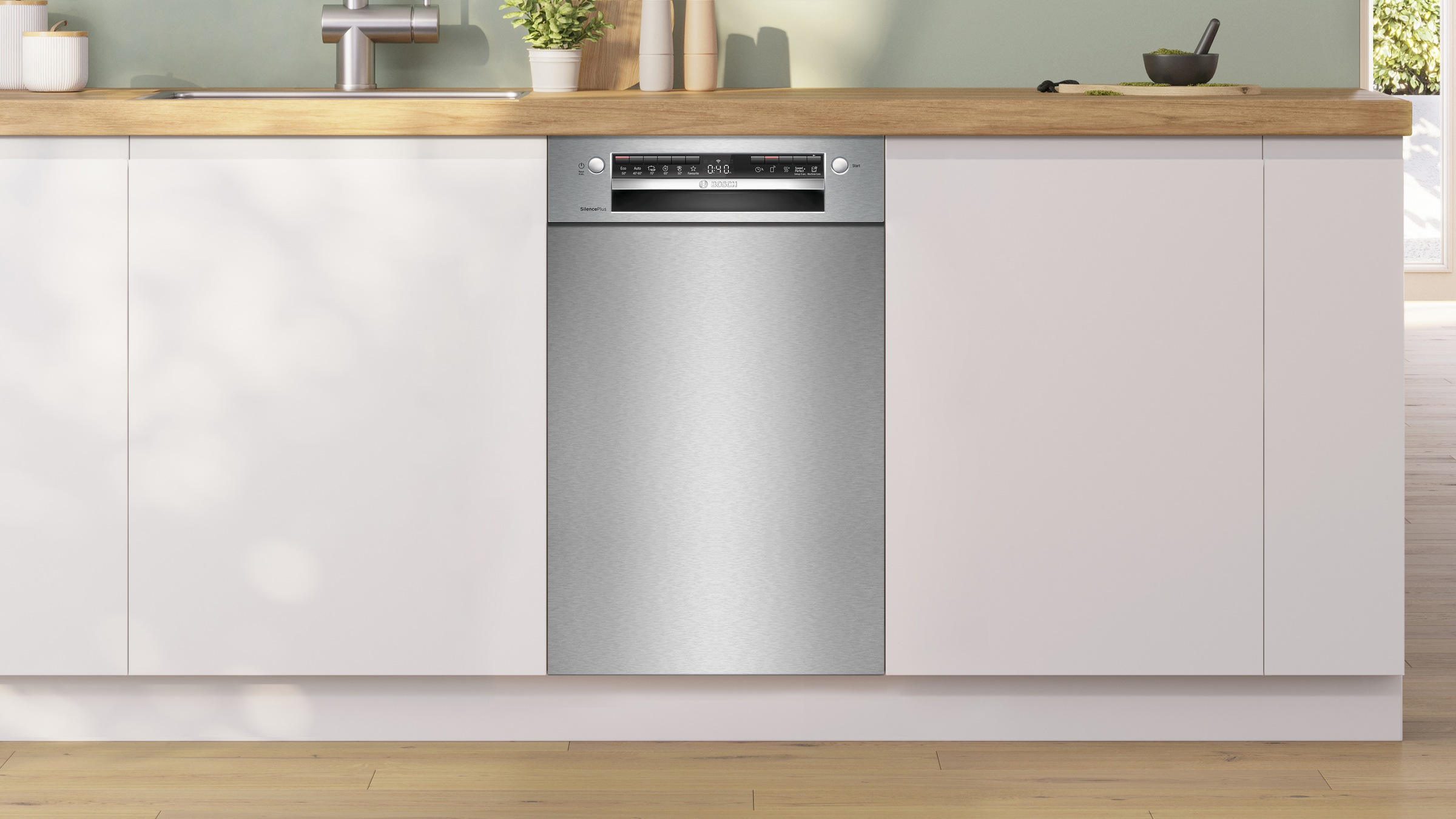 BOSCH Unterbaugeschirrspüler Serie 4 "SPU4HMS10E" 10 Maßgedecke Mit 3-fach Rack Matic, 2 Sprüharme im Oberkorb, flexible Schubladen