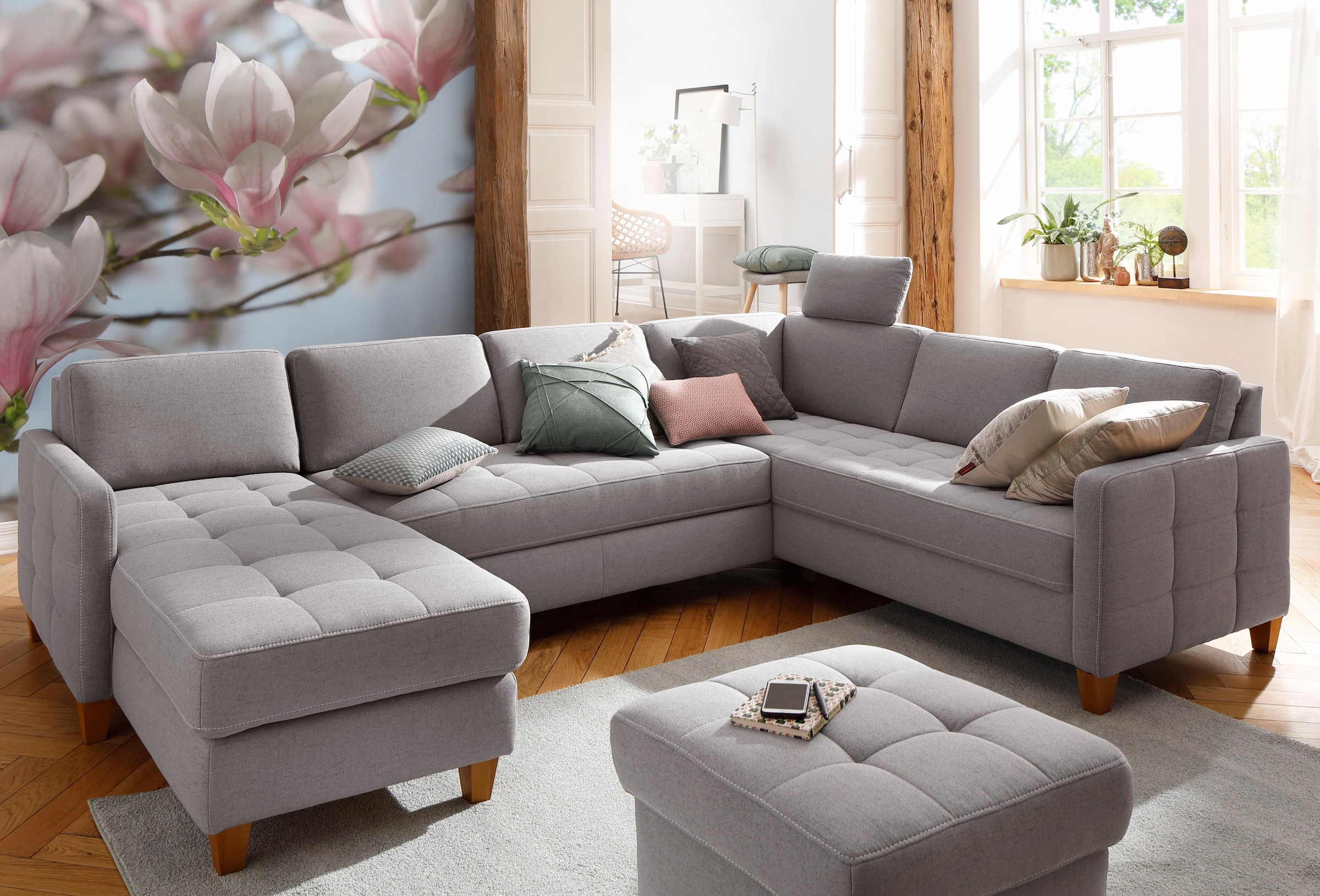 Home affaire Wohnlandschaft »Earl U-Form« wahlweise auch mit Bettfunktion oder Bettfunktion mit Bettkasten