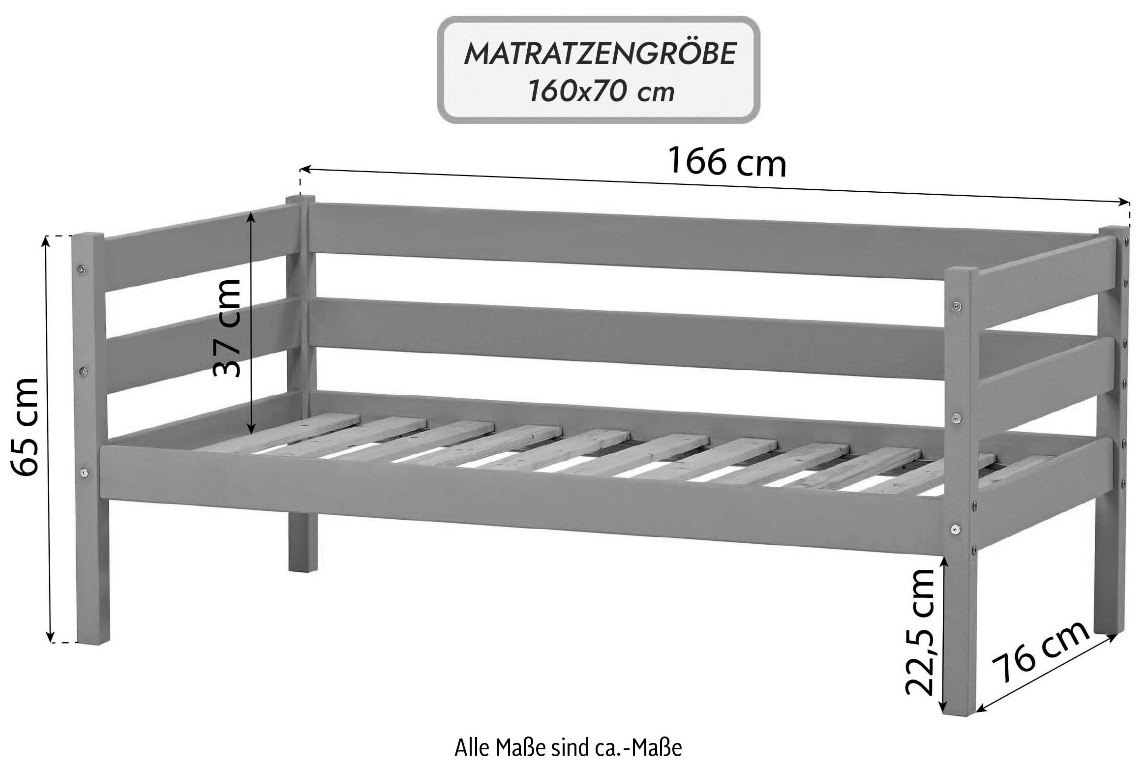 Hoppekids Einzelbett »ECO Comfort Kinderbett, Kiefer Massivholz, Jugendbett inkl. Rollrost« 70x160 cm, wahlweise in verschieden Farben/ Matratze/ Absturzsicherung