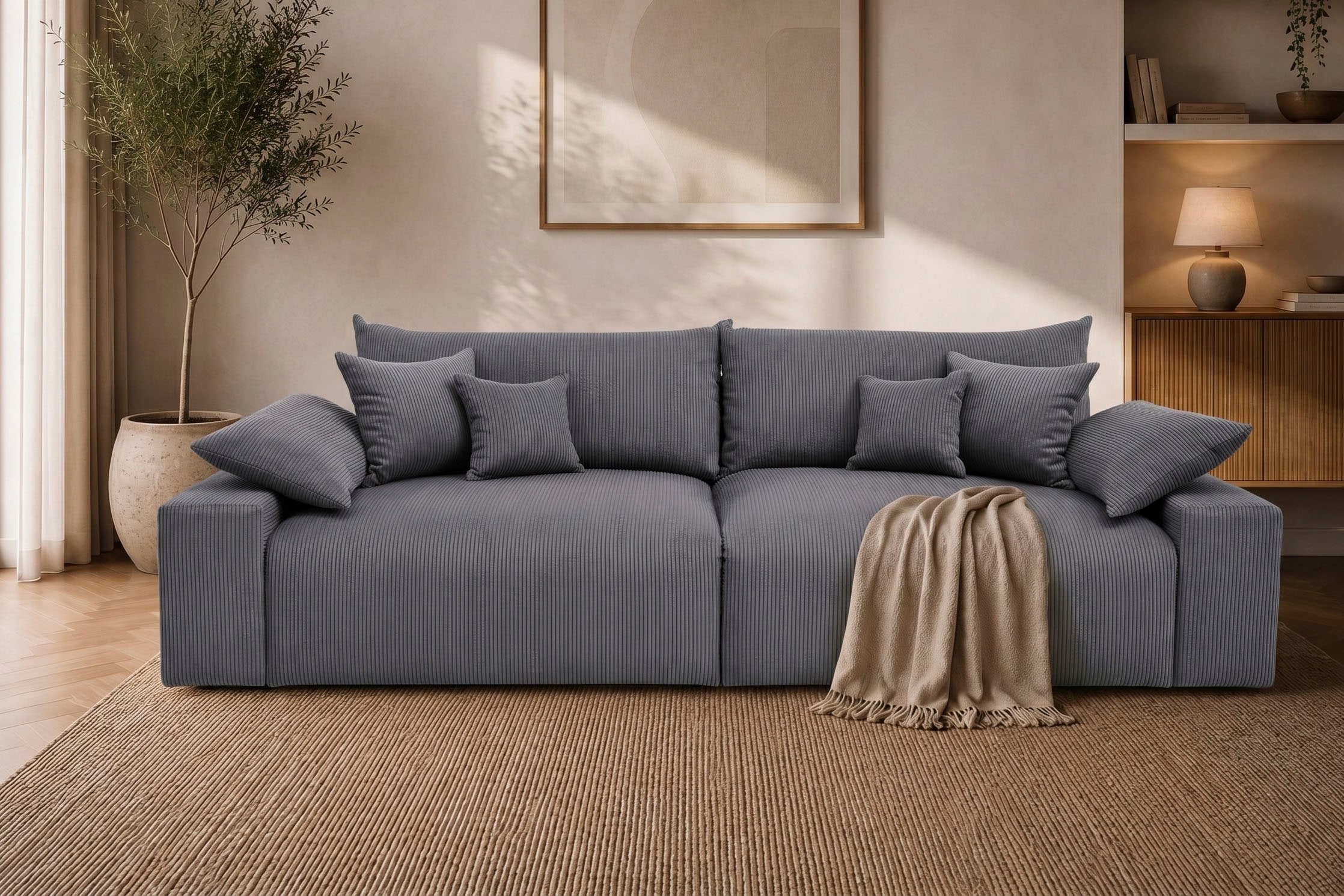OTTO home Big-Sofa "Amici, B: 302 cm, Lounge-Sofa in Boucle und Cord" Mega-Sofa mit Lounge-Komfort, Federkern & 6 Zierkissen