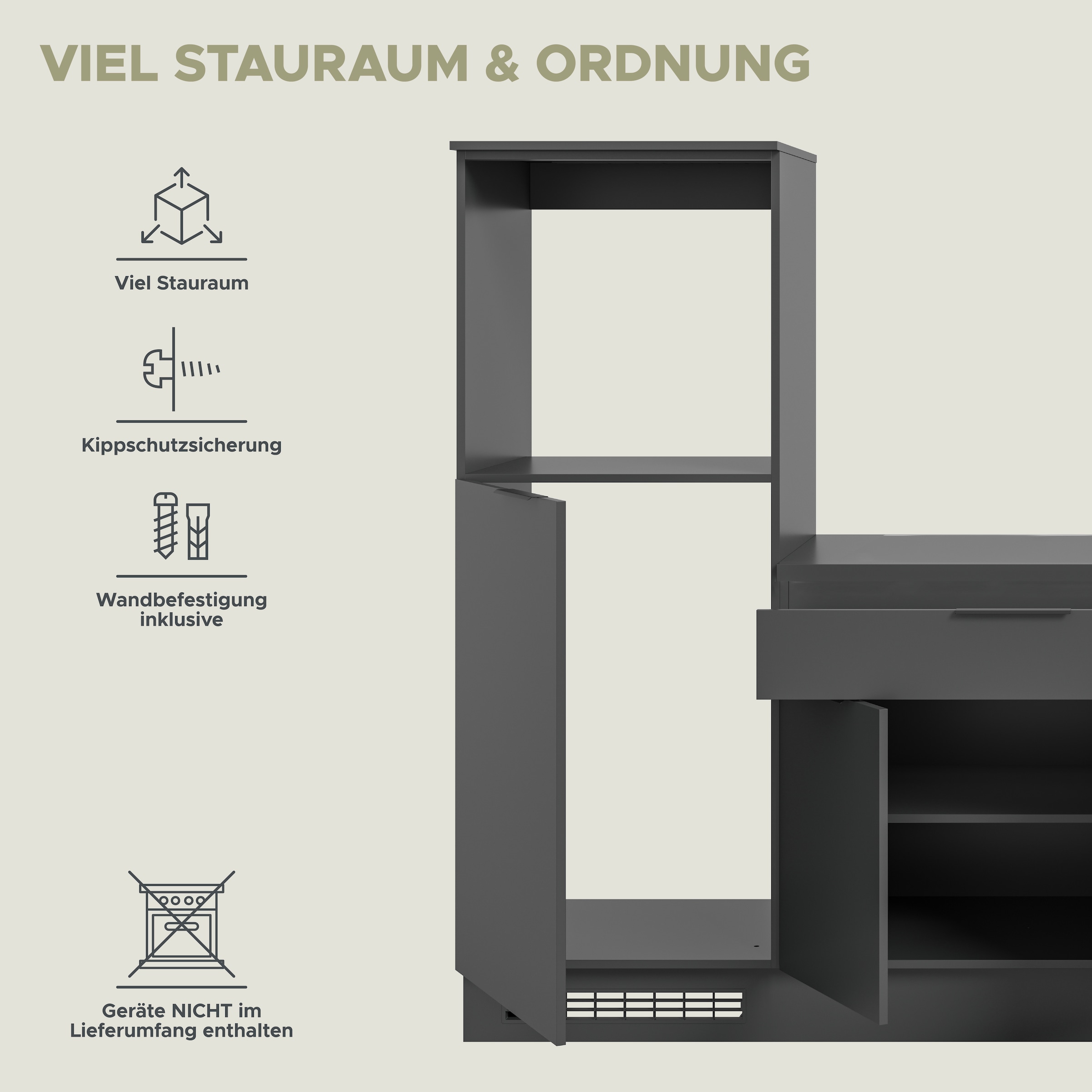KOCHSTATION Küchenzeile »KS-Lulea«, Breite 260 cm, ohne E-Geräte, mit 3 cm starker Arbeitsplatte