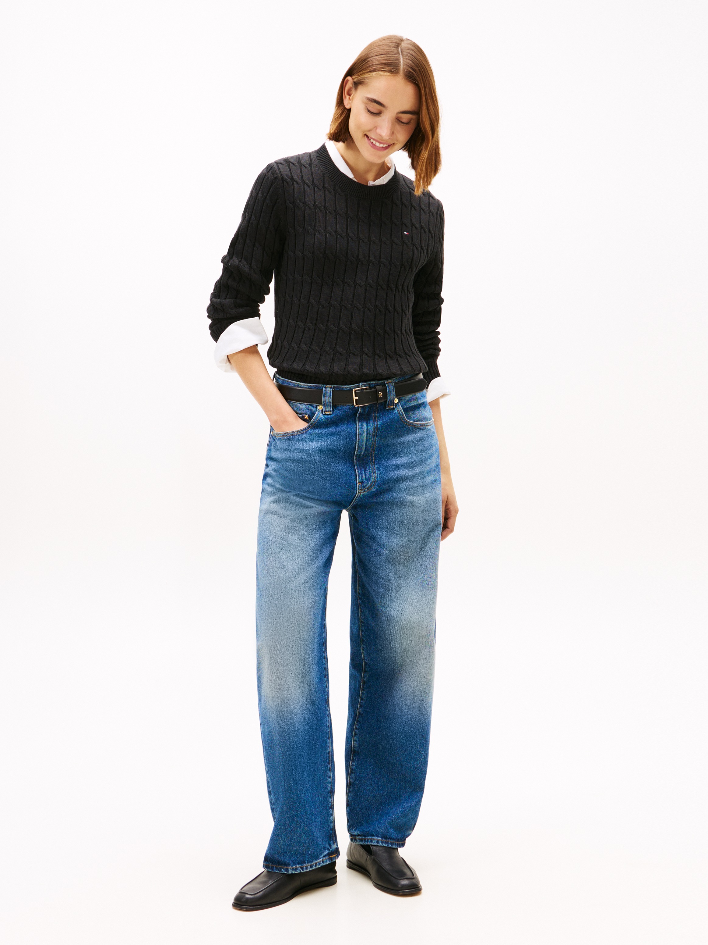 Thumbnail - Tommy Hilfiger Rundhalspullover "CO CABLE MID GG C-NK LS SWT" mit Zopfmuster