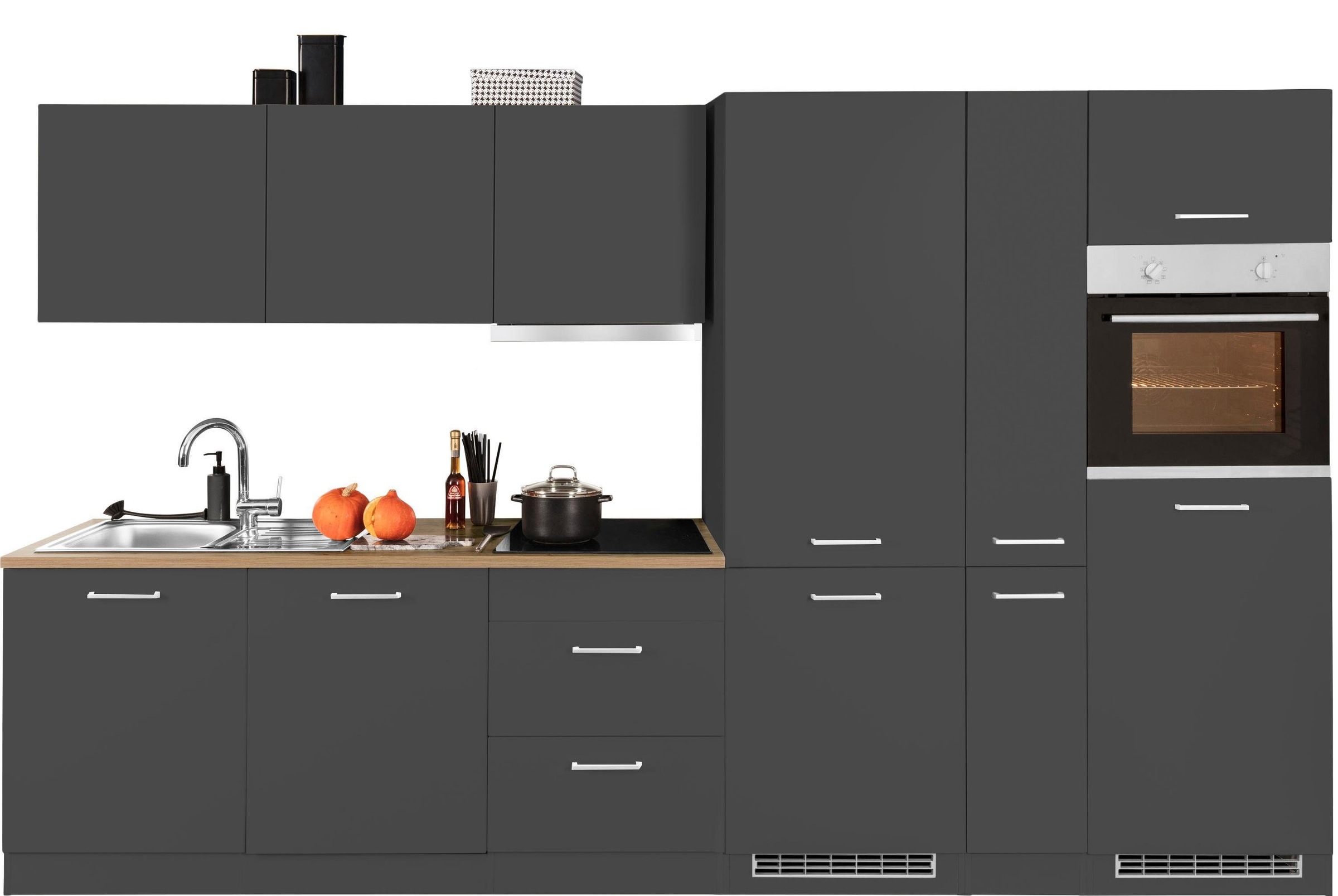 KOCHSTATION Küchenzeile »KS-Kehl«, mit E-Geräten, Breite 330 cm, inkl. Kühl/Gefrierkombination