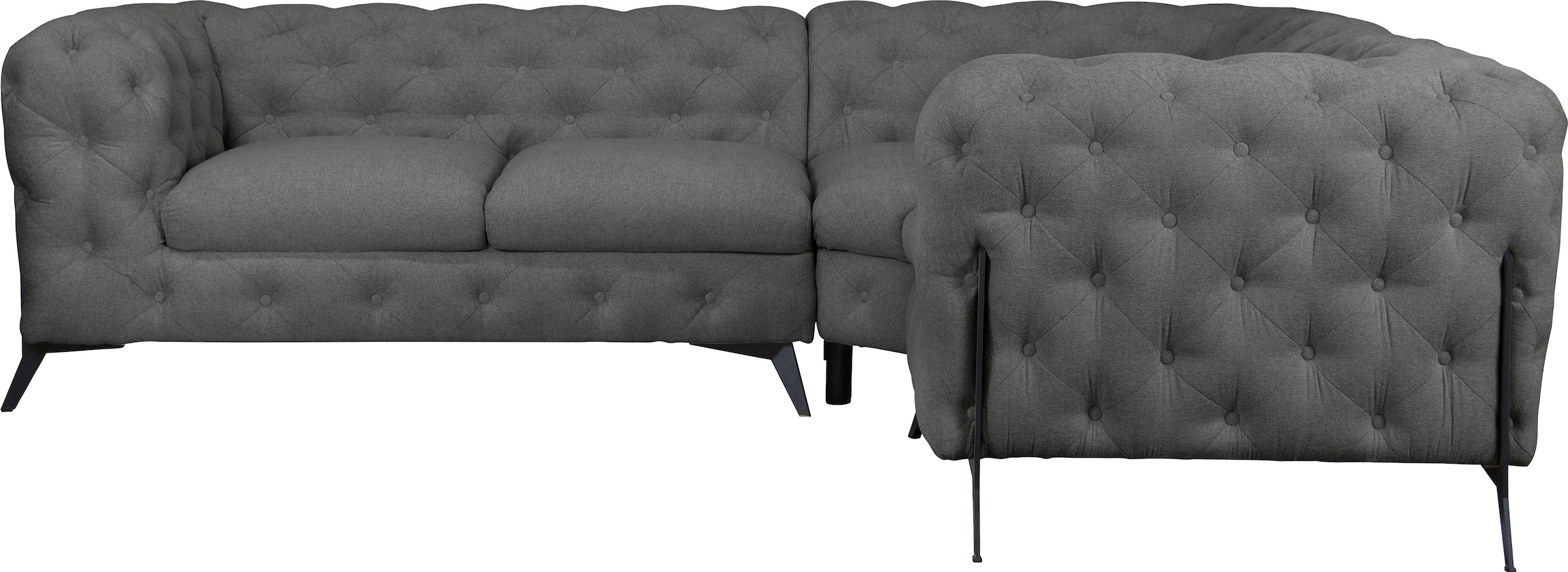 Leonique Chesterfield-Sofa »Amaury L-Form«, Chesterfield-Optik, Breite/Tiefe je 262 cm, Fußfarbe wählbar