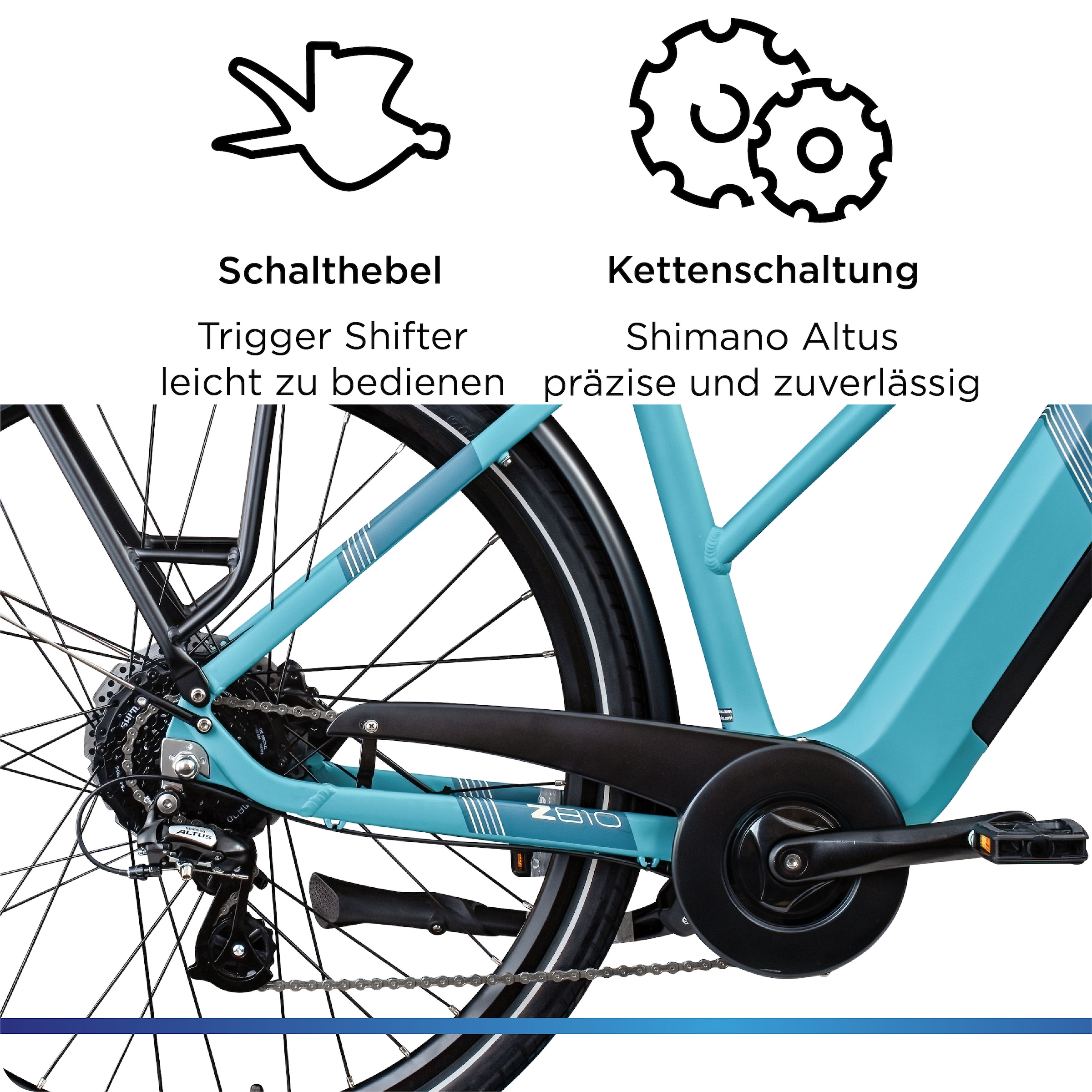 Zündapp »Z810« 8 Gang Shimano Altus RD-M310 Schaltwerk Kettenschaltung Heckmotor 250 W Pedelec, Elektrofahrrad für Damen und Herren
