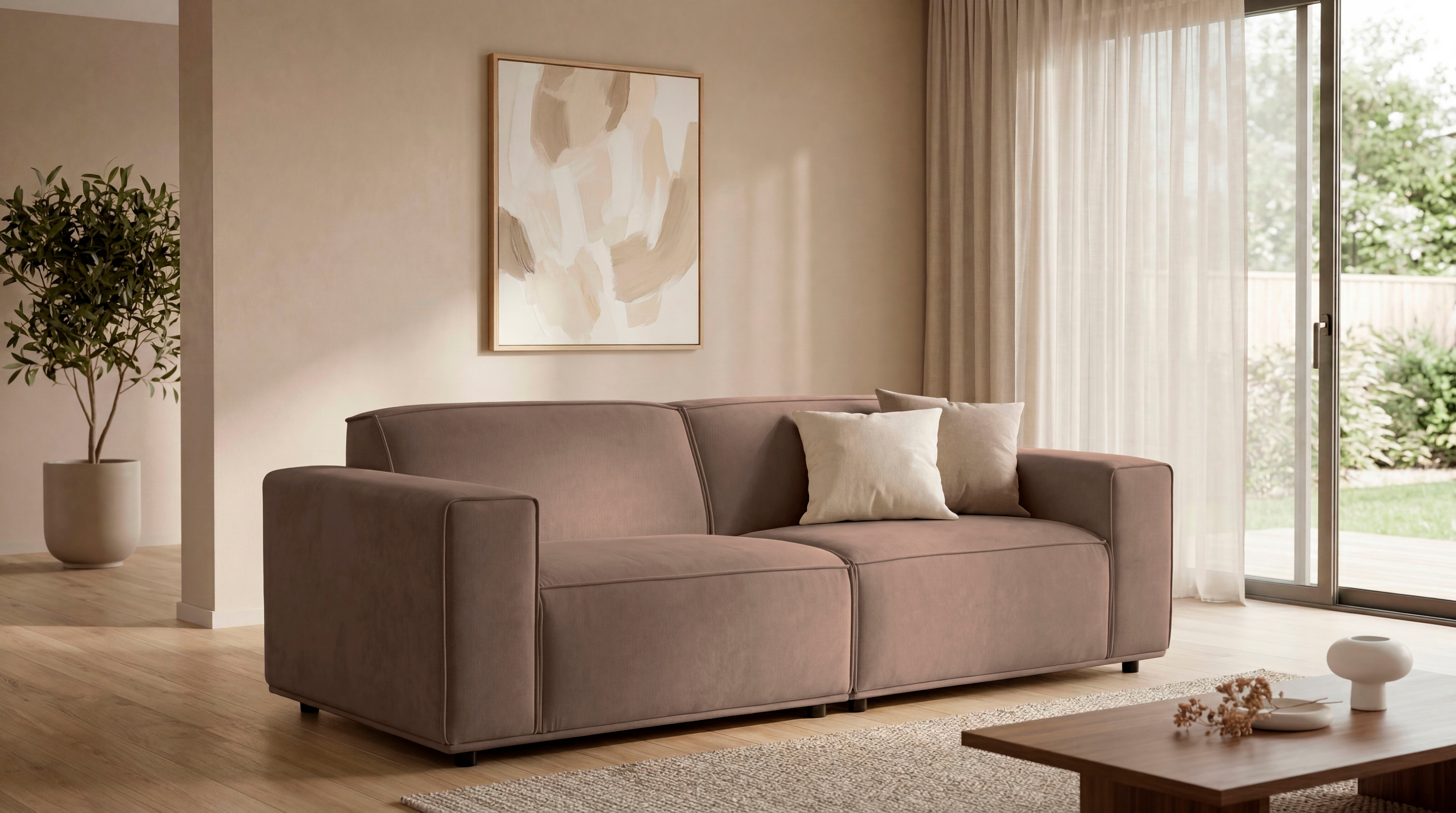 OTTO home 3-Sitzer "Avelin, 228 cm, Chenille, Struktur-Boucle" mit Wellenunterfederung, Kedernaht, bodentief, Skandi-Design