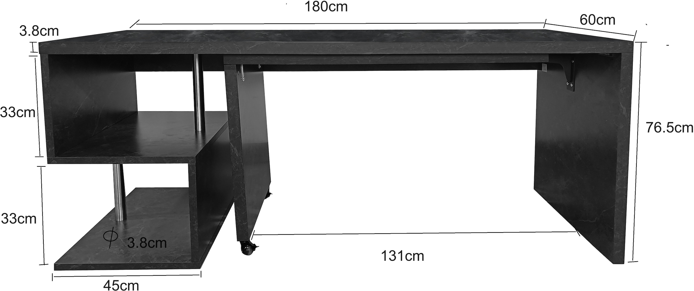 Places of Style Schreibtisch »Lopar, Eckschreibtisch«, rollbares Tischelement, großzügige Arbeitsfläche, Winkel 180x129 cm