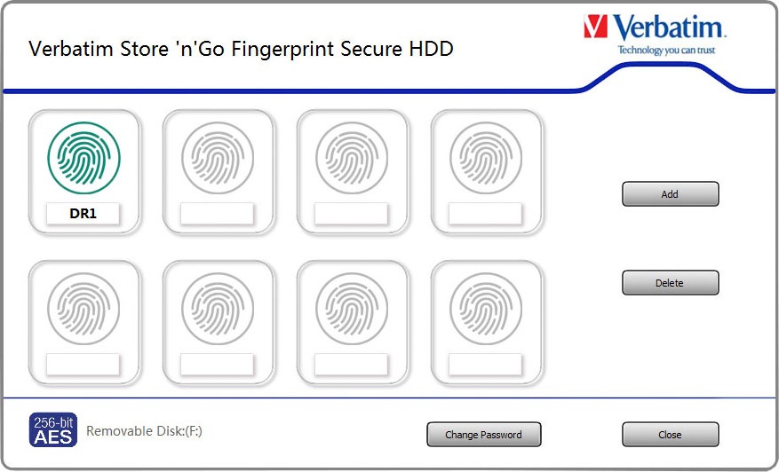 Verbatim externe HDD-Festplatte »Fingerprint Secure«, 2,5 Zoll, Anschluss USB 3.1 Gen-1