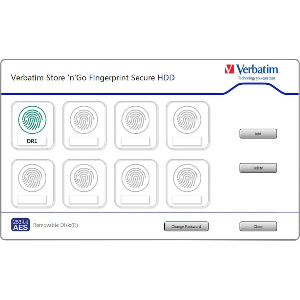 Verbatim externe HDD-Festplatte »Fingerprint Secure«, 2,5 Zoll, Anschluss USB 3.1 Gen-1