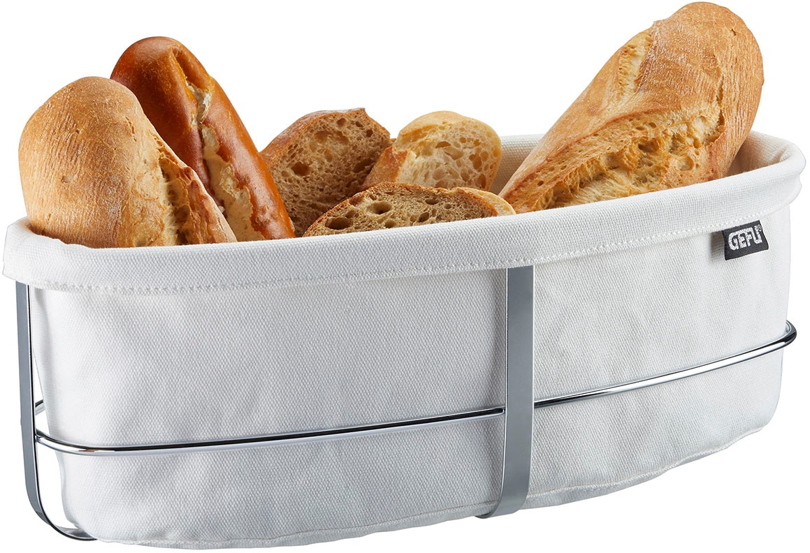 GEFU Brotkorb »BRUNCH oval«, (1 tlg., Edelstahl Rahmen, Baumwolleeinsatz), perfekt für Brot & Brötchen
