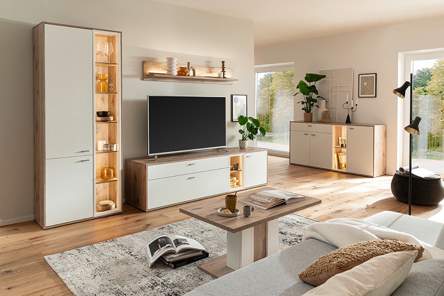 MCA furniture Wohnwand »SANTERNO«, (Komplett-Set, 3 St., 3-teilg), Wohnzimmer Set (3-tlg.), Türen & Schubkästen gedämpft, Breite 292 cm