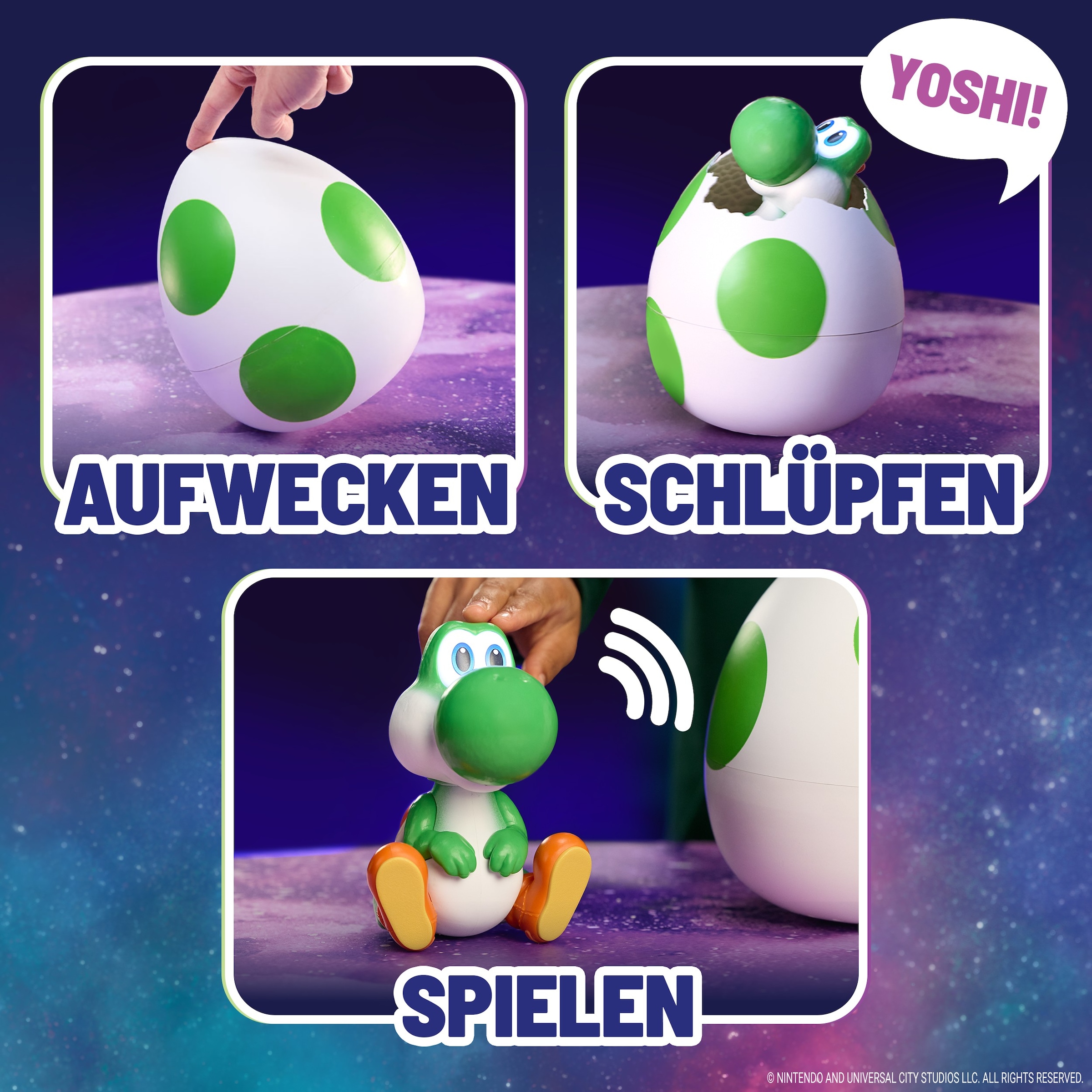 Spin Master Spielfigur »Super Mario Galaxy Film, Hatchin' Yoshi, Interaktiver Yoshi im Ei« mit Sound- und Bewegungseffekten
