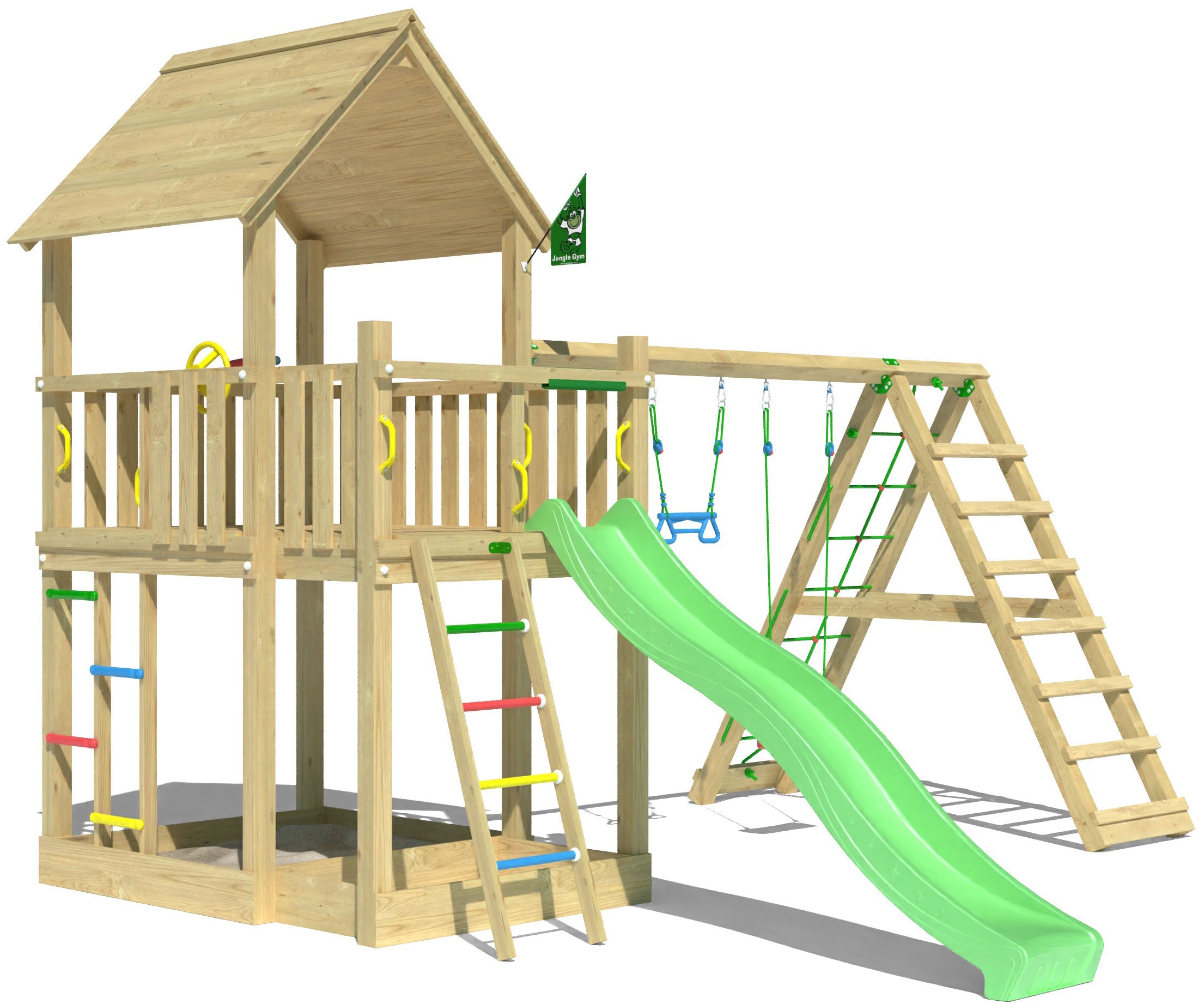 Jungle Gym Spielturm »Majesty«, (Set), Spielanlage mit Schaukel, Kletterbock und Rutsche mit Wasseranschluss