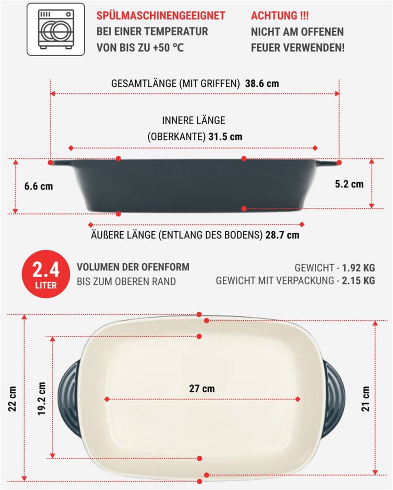 RESTO Kitchenware Backform »Fornax, Auflaufform, Lasagneform, Ofenform, spülmaschinengeeignet«, (1 St.), rechteckig, für Kuchen, Lasagne, Brownie