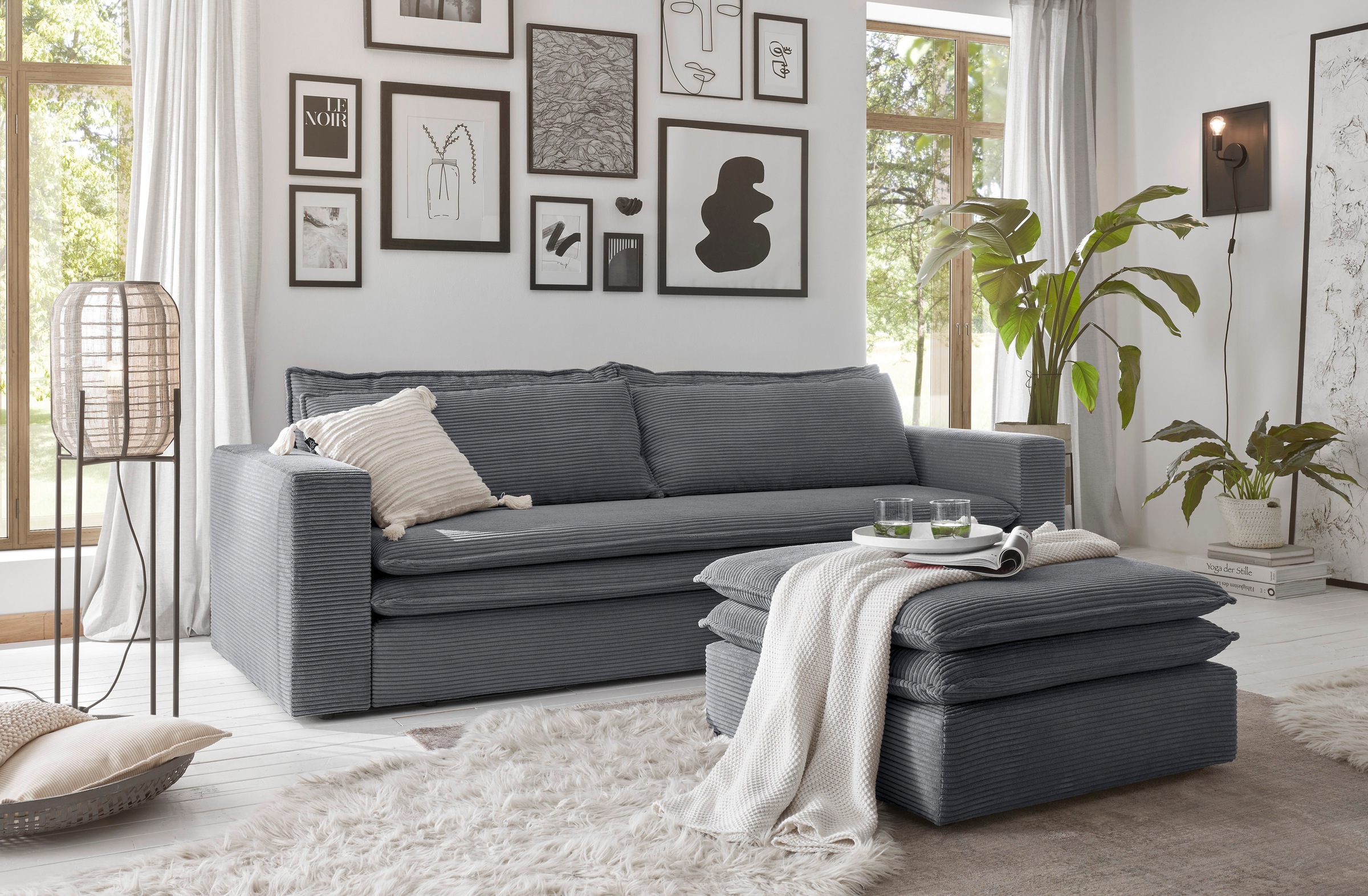 Places of Style Sitzgruppe »PIAGGE«, (2 tlg.), 3-Sitzer-Sofa mit Bettfunktion und Loveseat-Hocker im Set