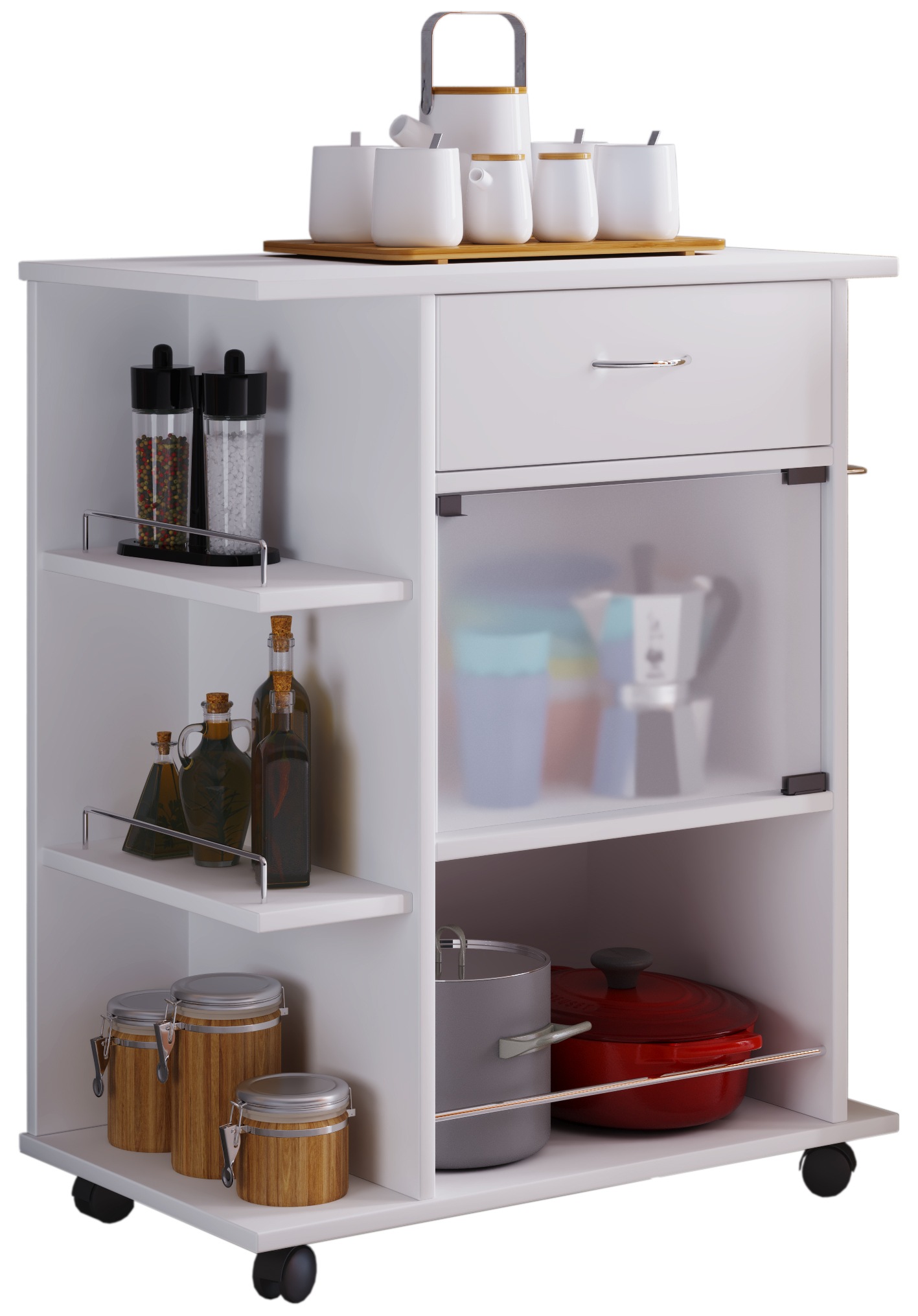 Küchenbuffet VCM, B:65cm T:39cmweiß, Obermaterial: 100% Holz Wood., Schränke, "Küchenwagen Servierwagen Rollwagen Rollen Pocis"