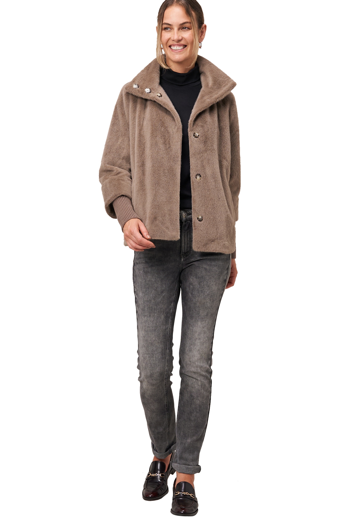 Zero Fellimitatjacke »zero Damen Fellimitat-Jacke mit Stehkragen«