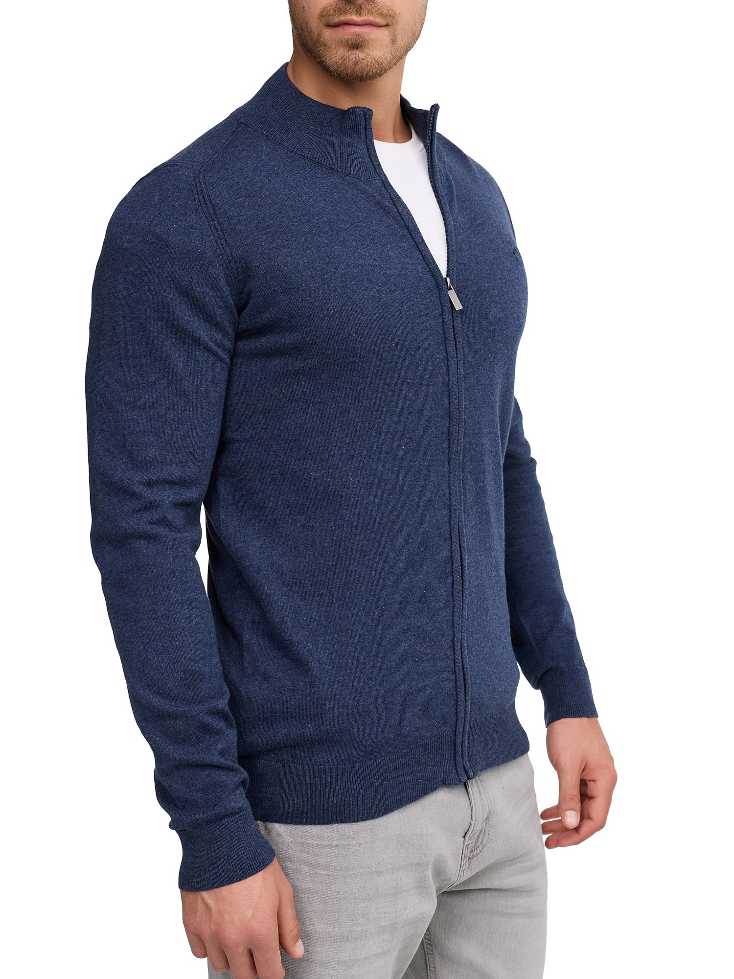 Strickjacke INDICODE "Tinos", Herren, Gr. M, blau (navy mix), Strick, Obermaterial: 80% Baumwolle, 20% Polyamid, unifarben, normal, hoch geschlossener Ausschnitt, Strickjacken Strickjacke 2