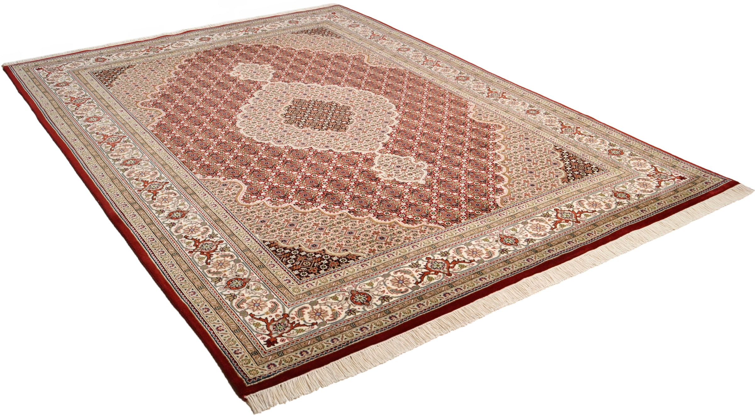 THEKO Orientteppich "Mahi Tabriz, handgeknüpft" rechteckig 12 mm Höhe Material: 80%Wolle, 20% Seide, mit Fransen, Wohnzimmer