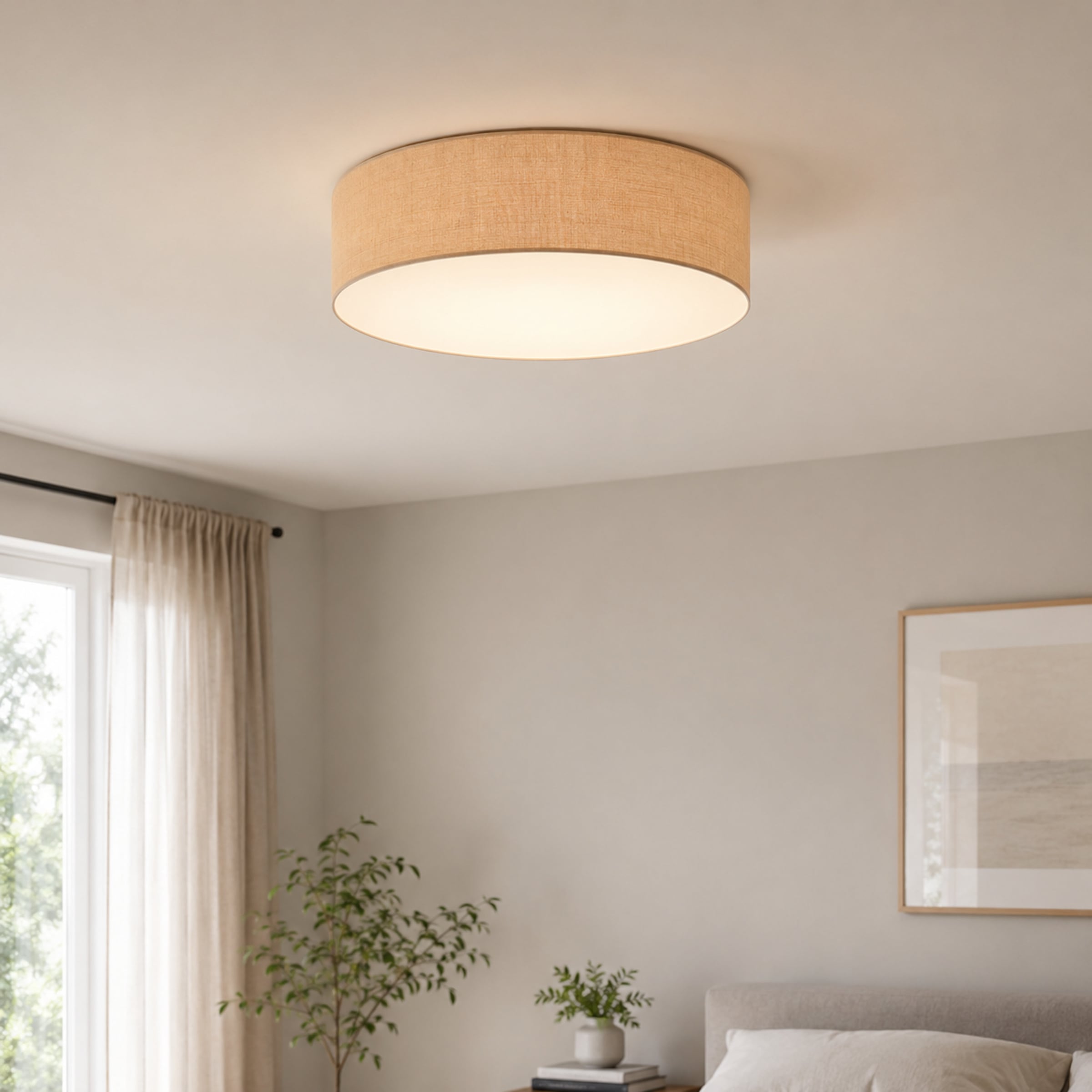 OTTO home Deckenleuchte »Mikka« E27 1 Stk. mit Leinenstoffschirm, Höhe 14 cm, E27, Leinen, Deckenlampe