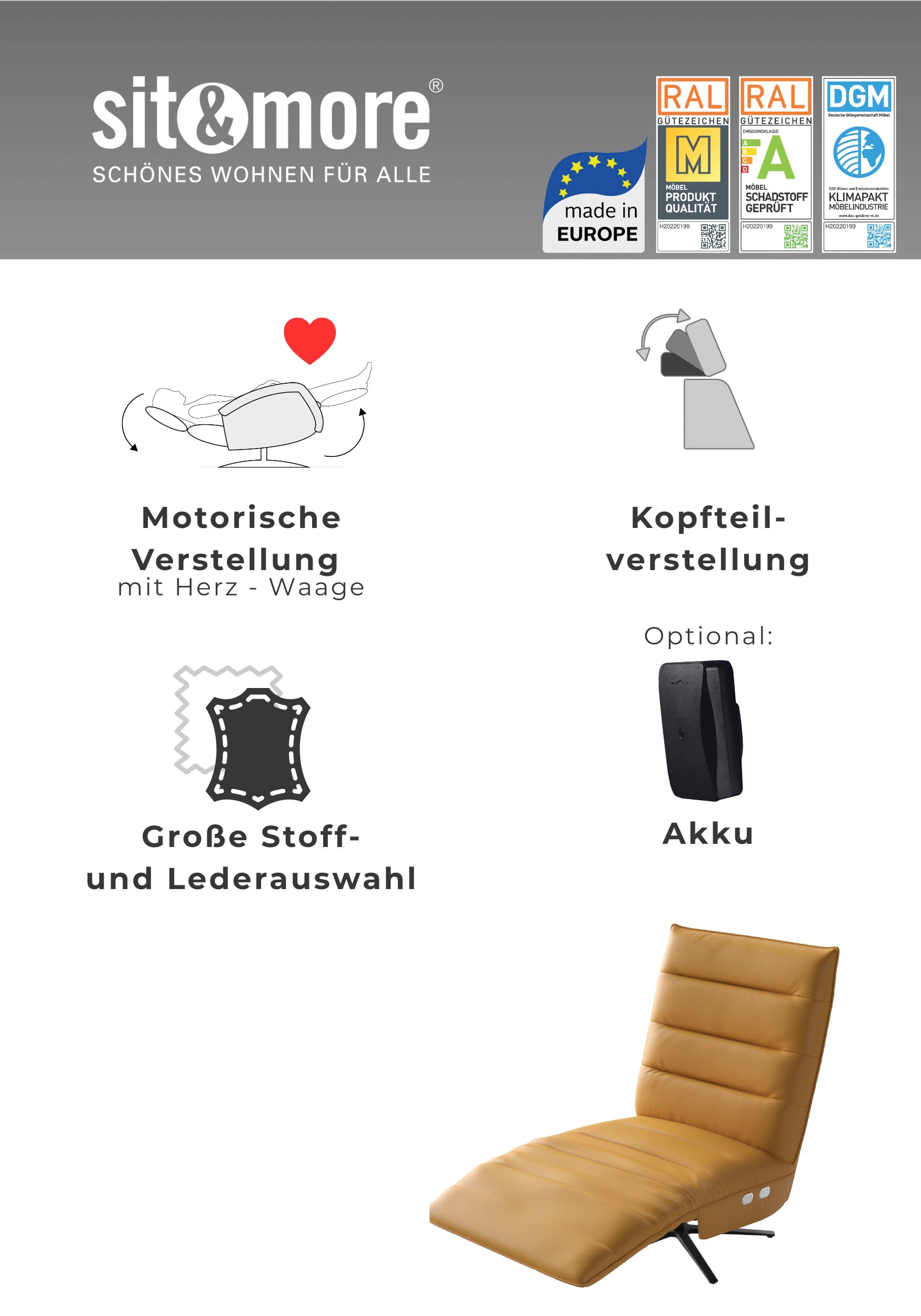 TV-Sessel SIT & MORE "Eve", sahara, B:80cm H:109cm T:98cm, 100% Polyester, Sessel, mit Herz-Waage und 2 Motoren, Bedienfelder im Sitz 6