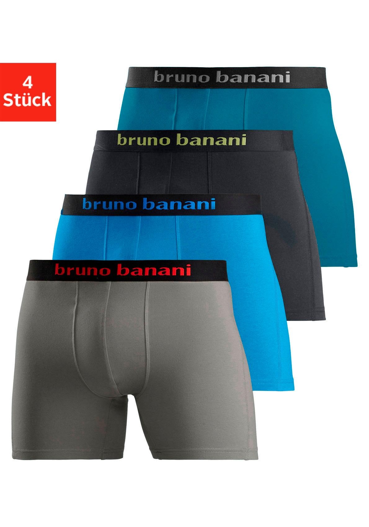 Bruno Banani Boxer »Unterhose für Herren«, (Packung, 4 St.), mit längerem Bein und auffälligen Logobund