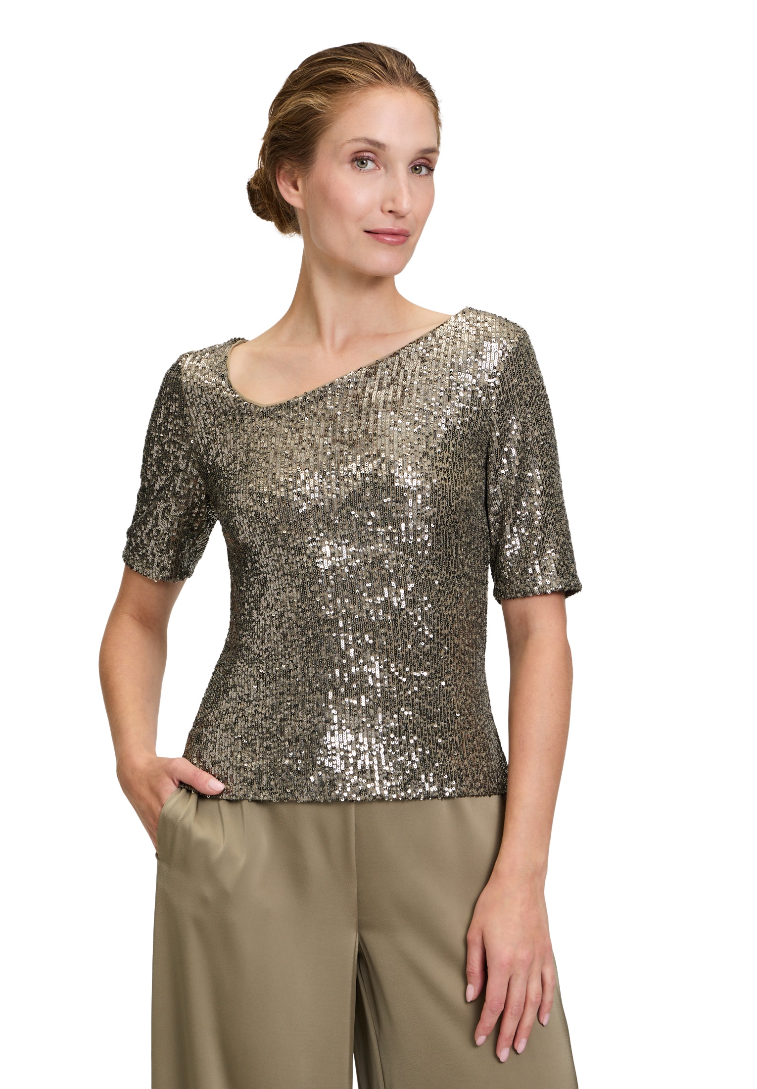 Vera Mont Kurzarmshirt "Damen mit Glanzeffekt", 1 Stk. Pailletten günstig online kaufen