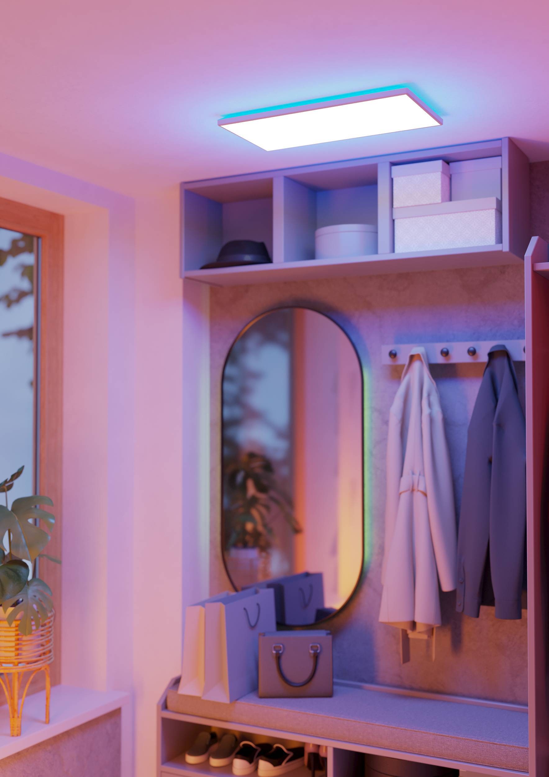 EGLO Deckenleuchte »Rovito-Z Deckenlampe, ZigBee 3.0, Kunststoff, Badezimmerlampe, IP44« LED-Modul 1 Stk. Kaltweiß | RGB Wand-/Deckenleuchte - L57 x B30 x H3 cm - weiß - 17,2W inkl.