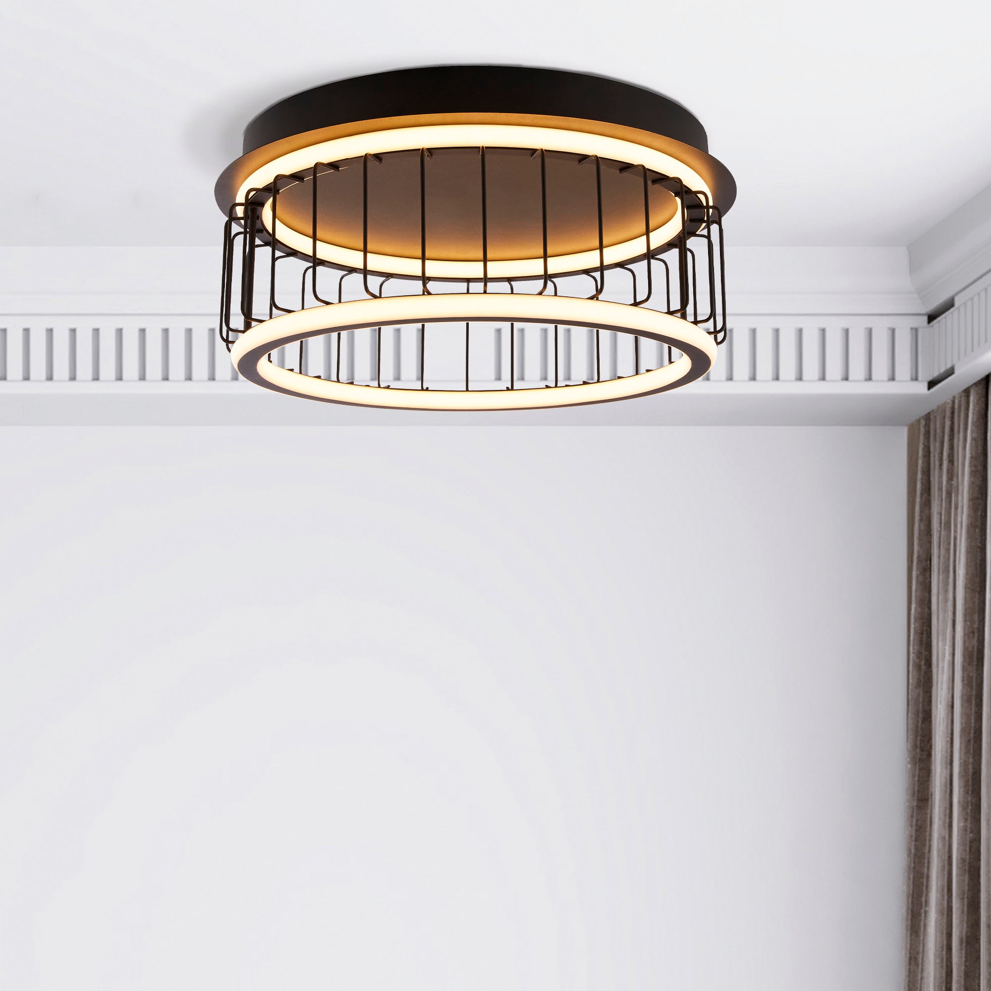 Searchlight Deckenleuchte »Circolo Cage Flush - Black Metal & White Silicon« LED-Modul 1 Stk. Warmweiß