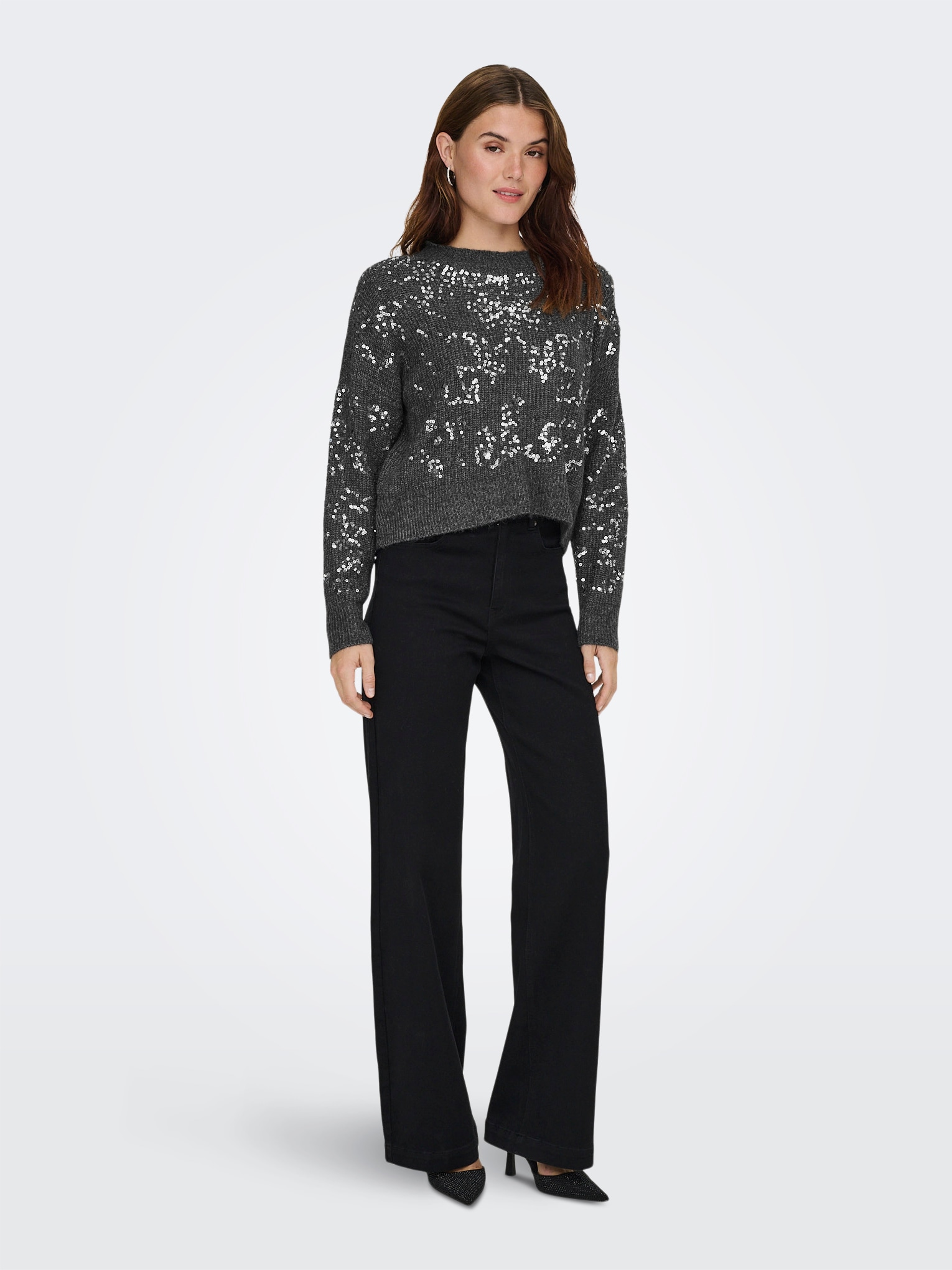 ONLY Rundhalspullover »ONLALTA LS SEQUIN O-NECK KNT«