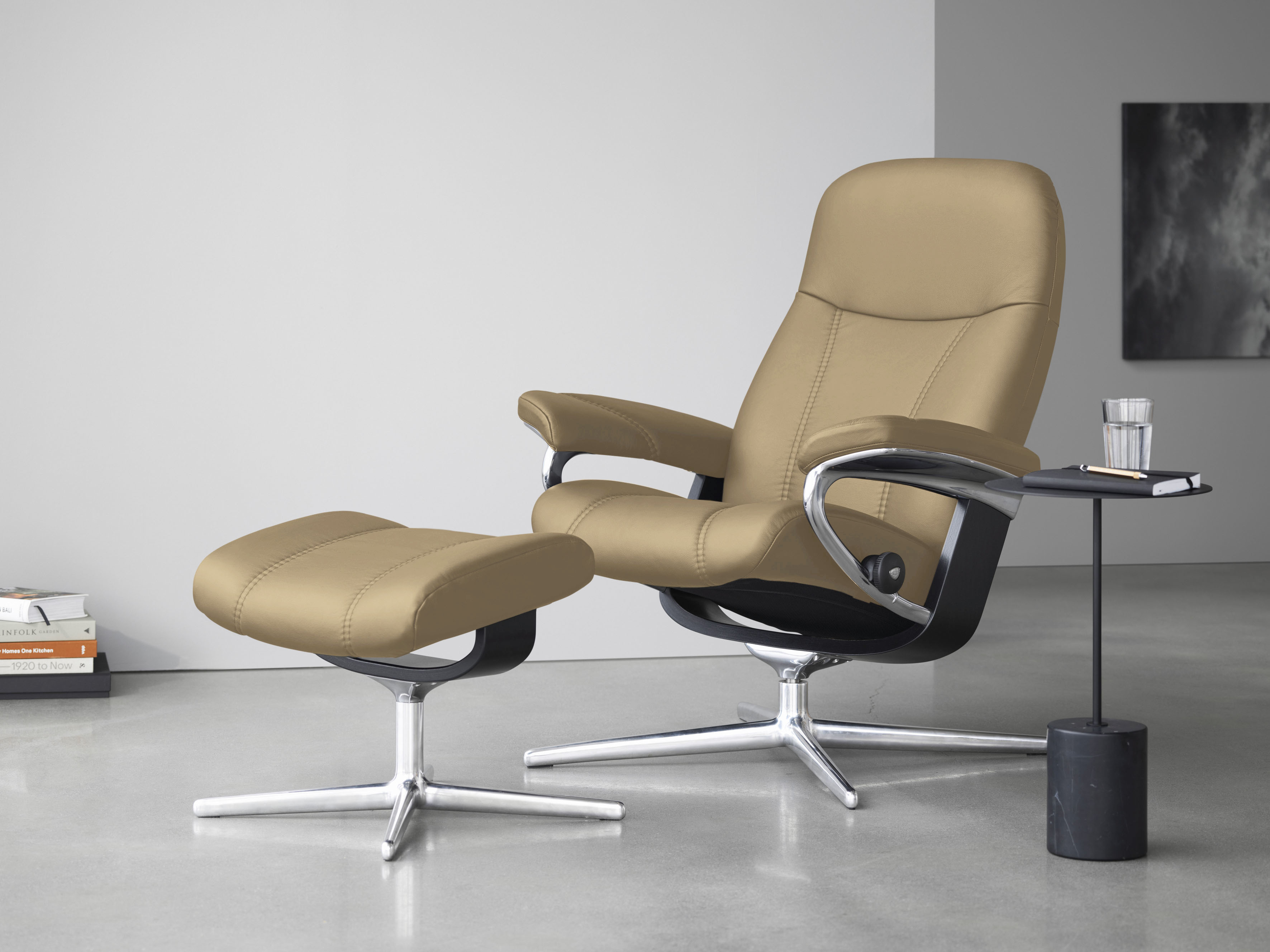 Stressless Fußhocker "Consul" mit Cross Base, Größe S, M & L, Holzakzent Schwarz