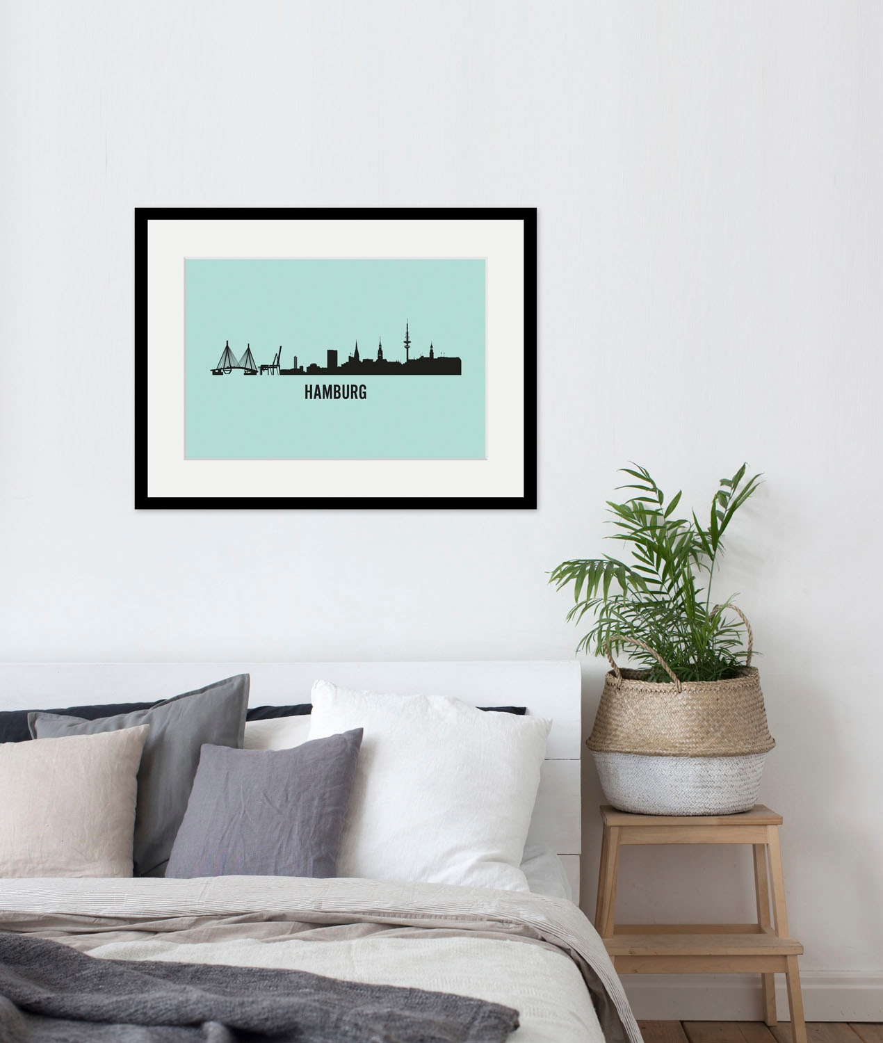 queence Bild "Hamburg Skyline" Deutschland Gebäude Hamburg Schwarz-Weiß Stadt Städte 1 Stk. tlg. HD Premium Poster-Druck inkl. Holzrahmen