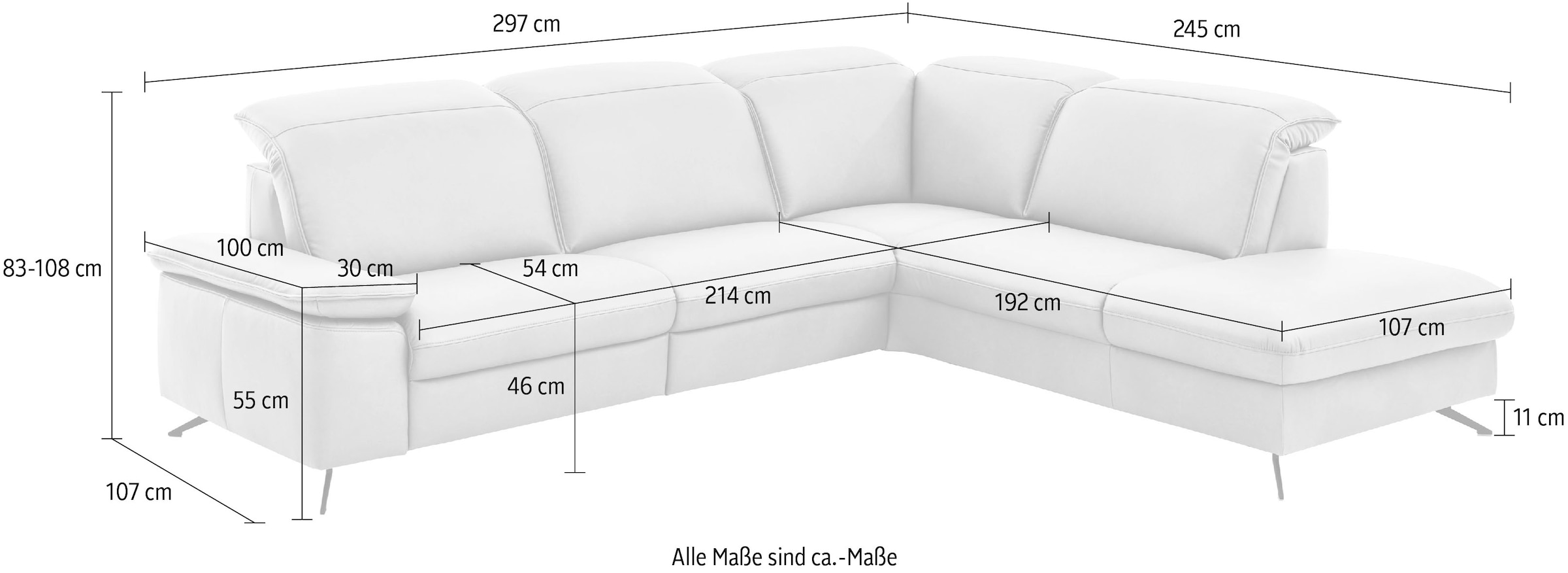 Die PlanBar Ecksofa »PN-EM20091, L-Form, Breite 297 cm« inkl. Kopfteilverstellung, optional elektr. Relaxfunktion u. Stauraum