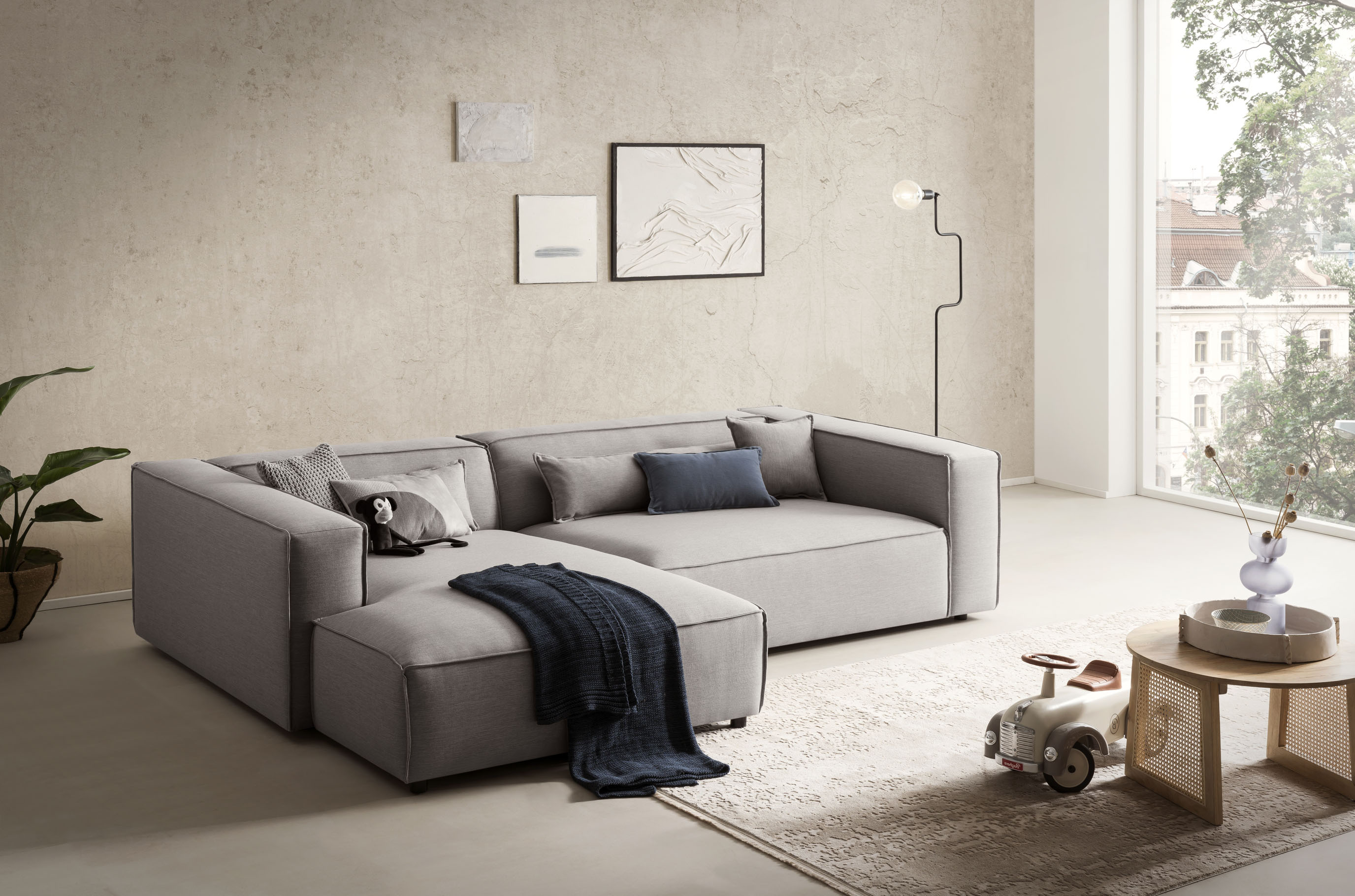 LeGer Home by Lena Gercke Ecksofa "PIARA XXL Struktur u. Leinenoptik, Big-Sofa, L-Form" wahlweise Ottomane rechts/links, Kedernaht, extra tiefe Sitzfläche